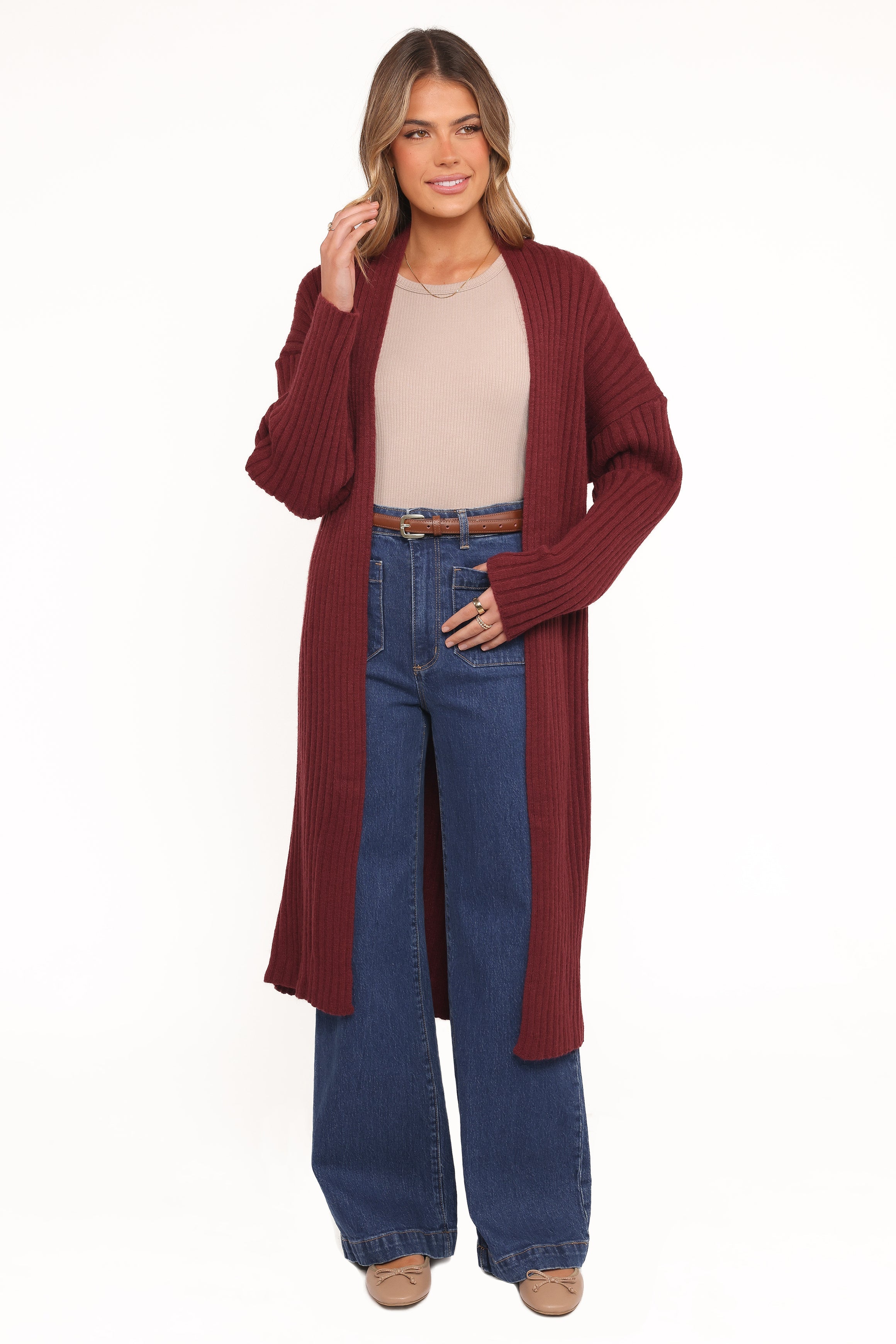 Jasmia Long Cardigan - Wine