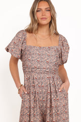 Jayda Puff Sleeve Jumpsuit - Grey Floral