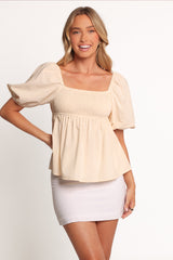 Jemima Puff Sleeve Top - Beige