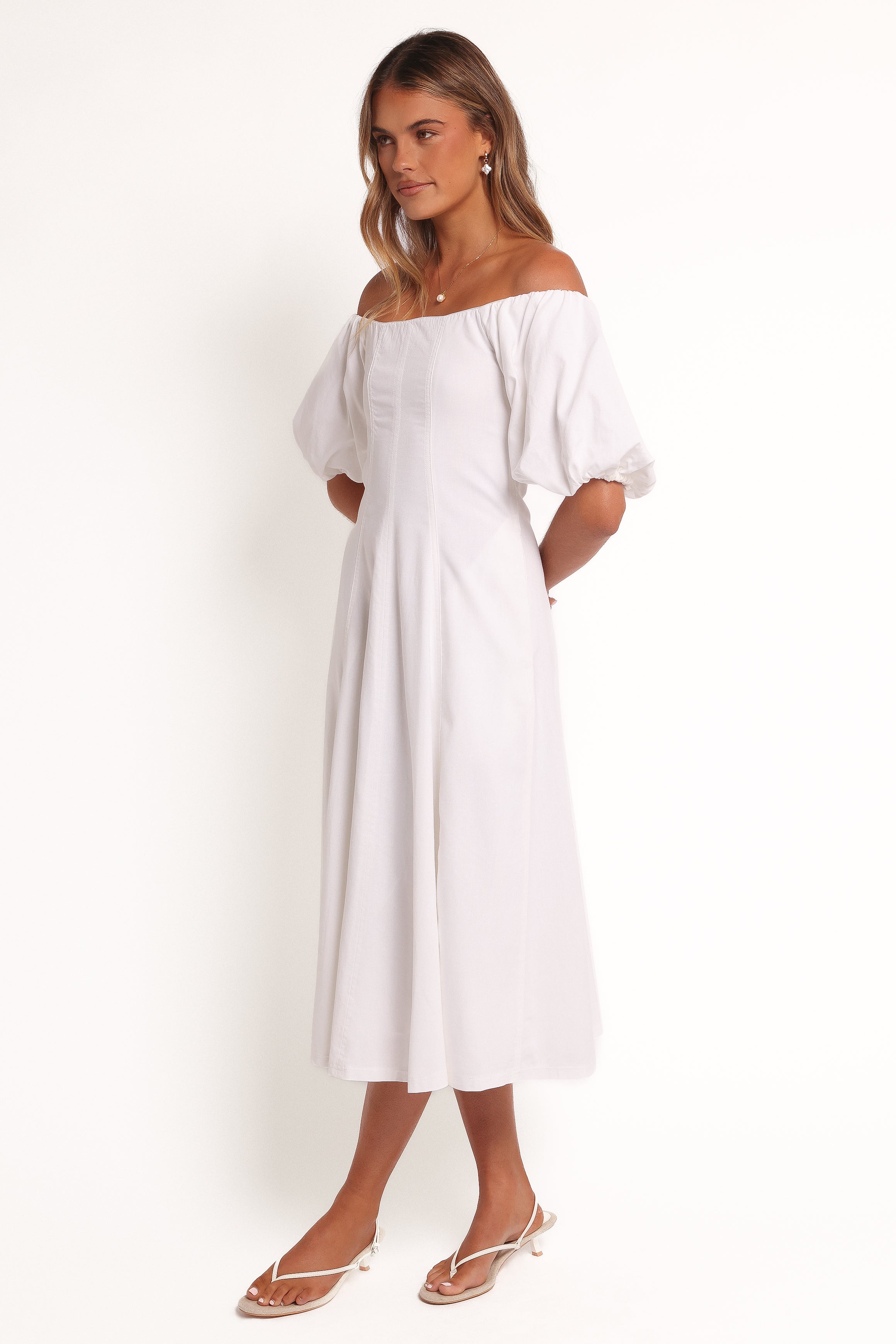 Jensen Off Shoulder Midi Dress - Ivory