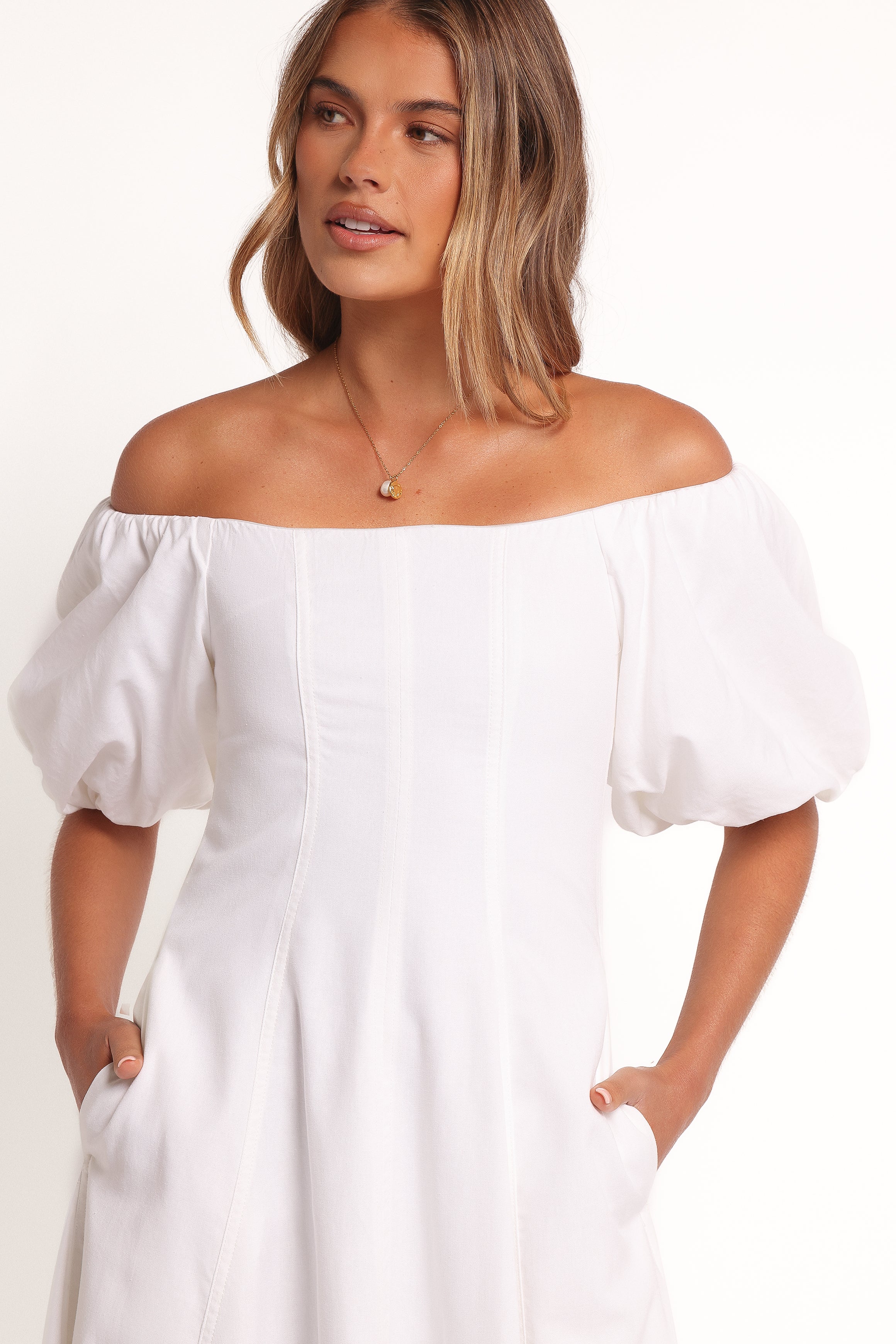 Jensen Off Shoulder Midi Dress - Ivory