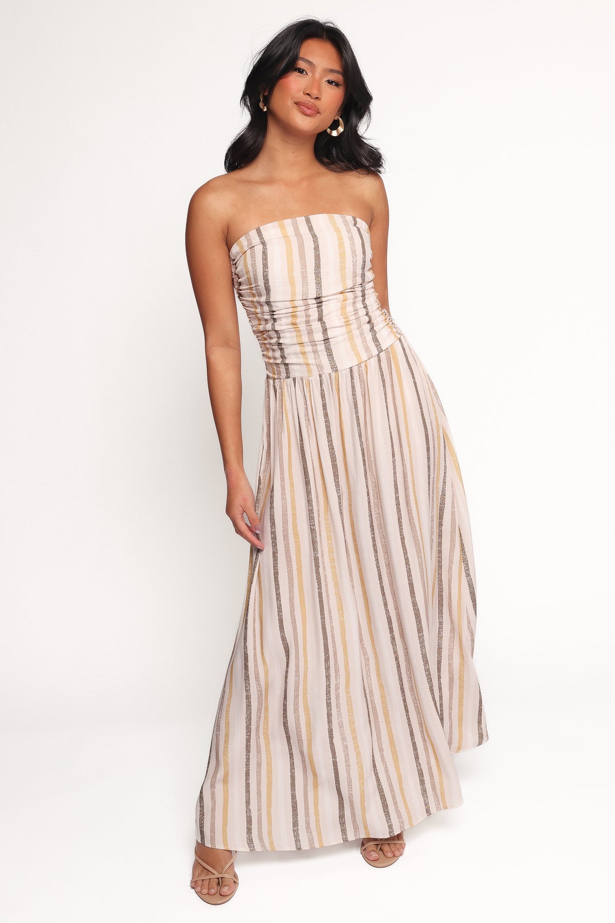 Jimena Strapless Maxi Dress - Brown Stripe