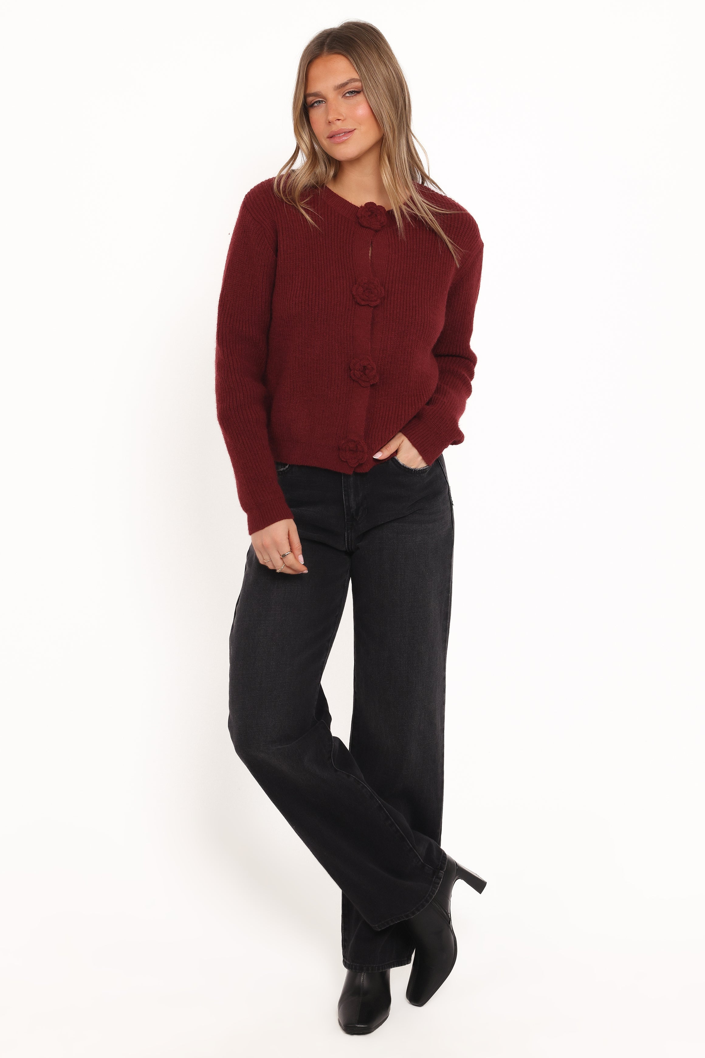 Jones Rosette Cardigan - Burgundy