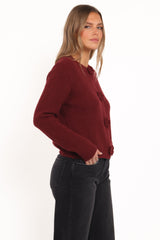 Jones Rosette Cardigan - Burgundy