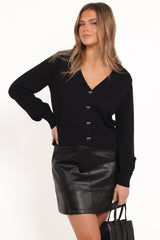 Josey Bow Button Cardigan - Black