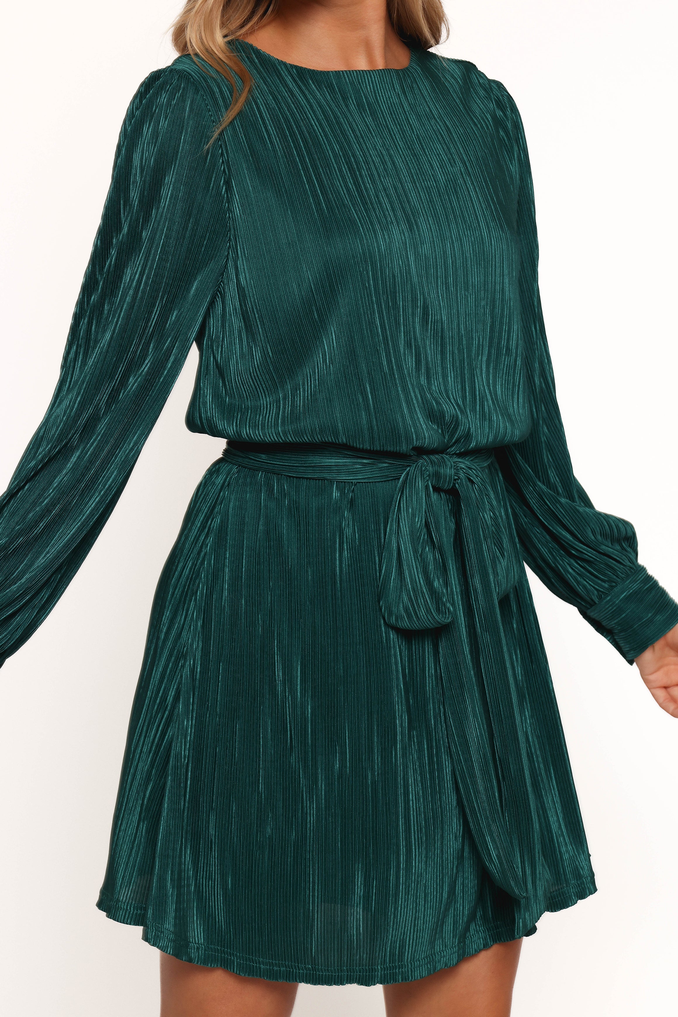 Joy Plisse Mini Dress - Dark Jade