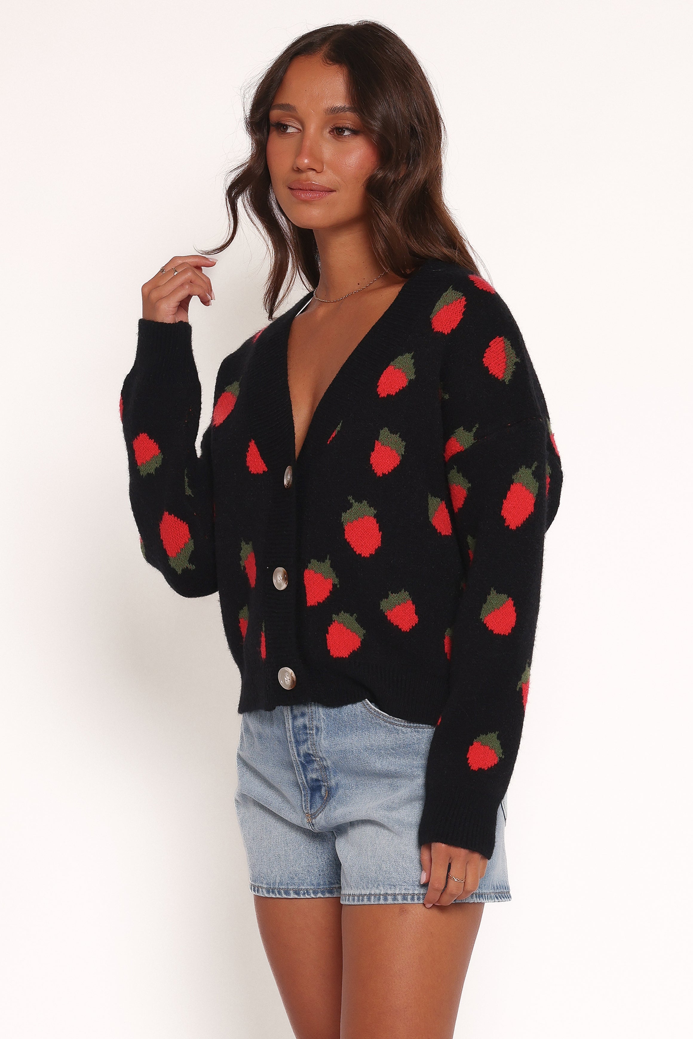 Judson Strawberry Knit Cardigan - Black