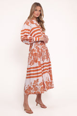 Jules Long Sleeve Dress - White/Orange