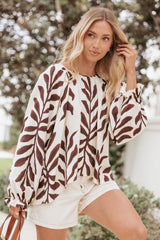 July Long Sleeve Smock Top - Brown Palm