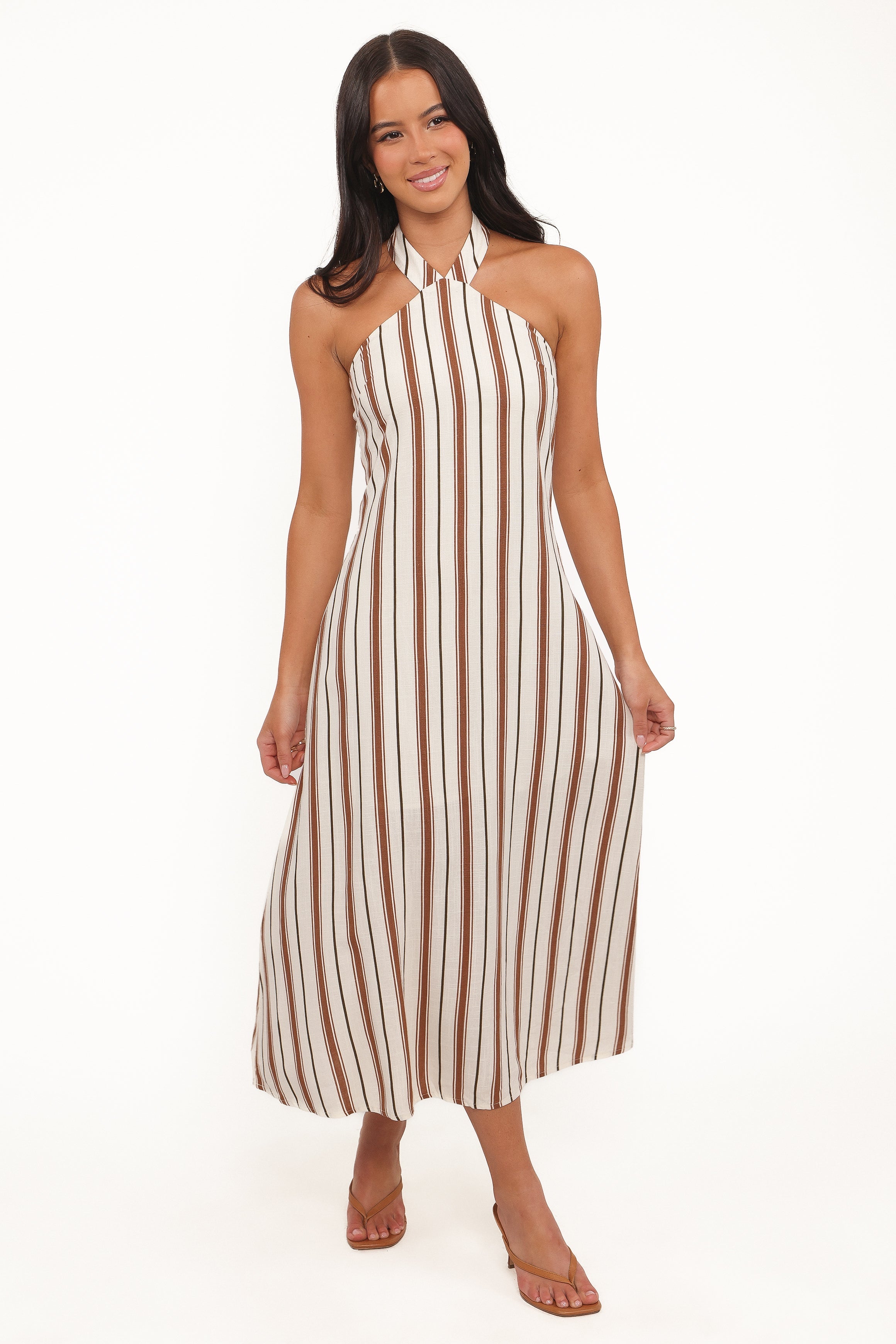 Katherine Midi Dress - Brown Stripe
