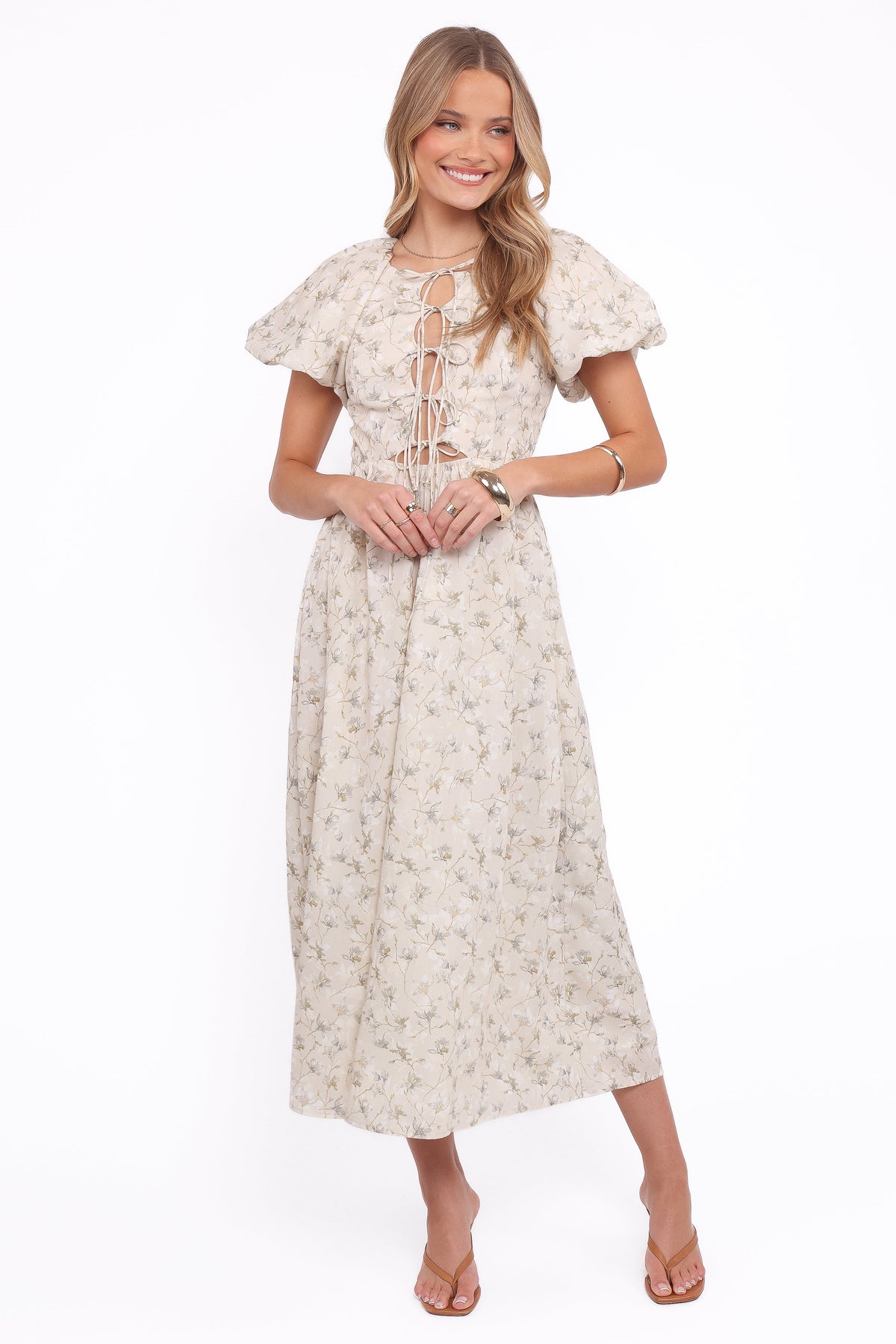Kathleen Maxi Dress - Light Beige/Green Floral