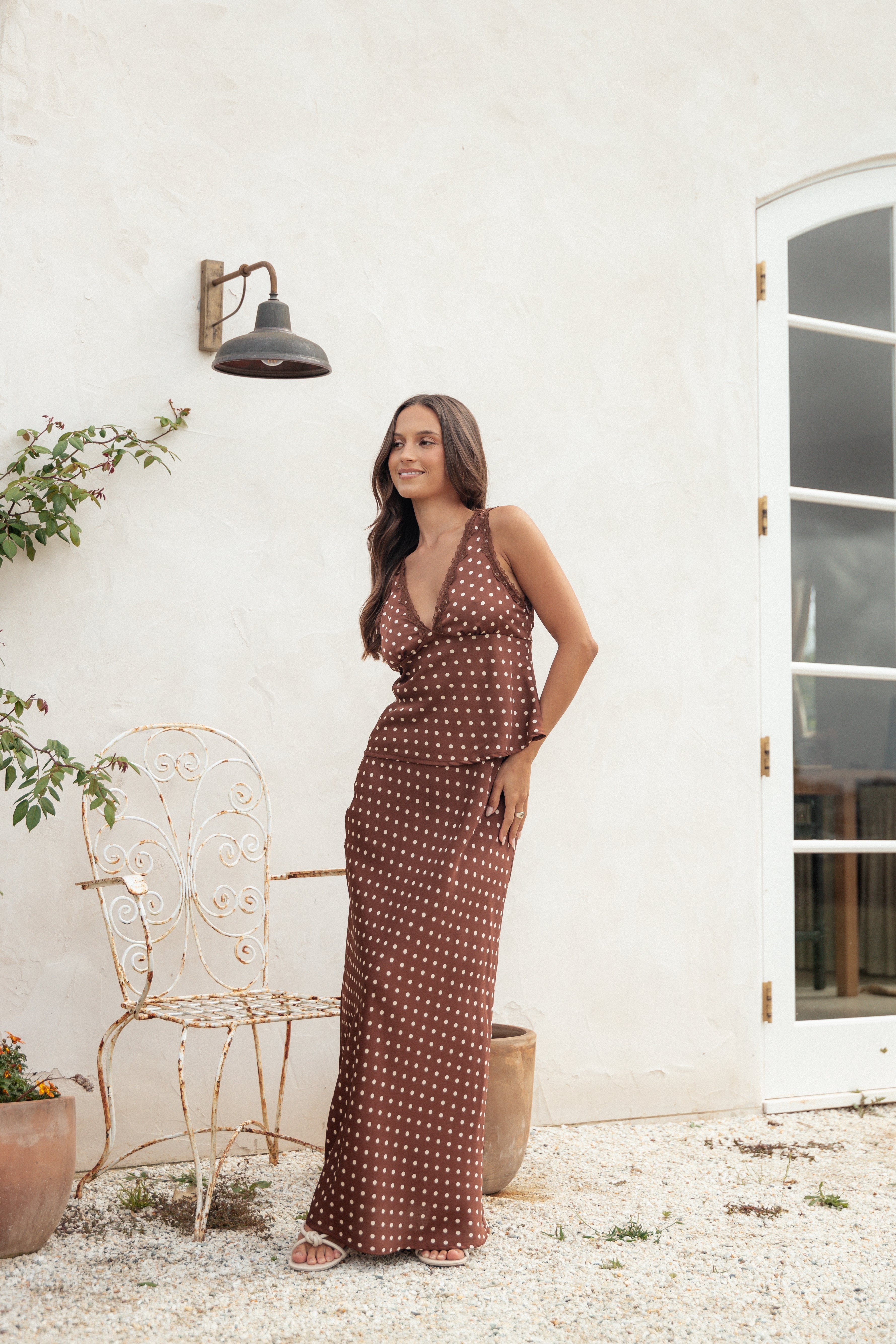 Kelso Top - Brown Polka Dot