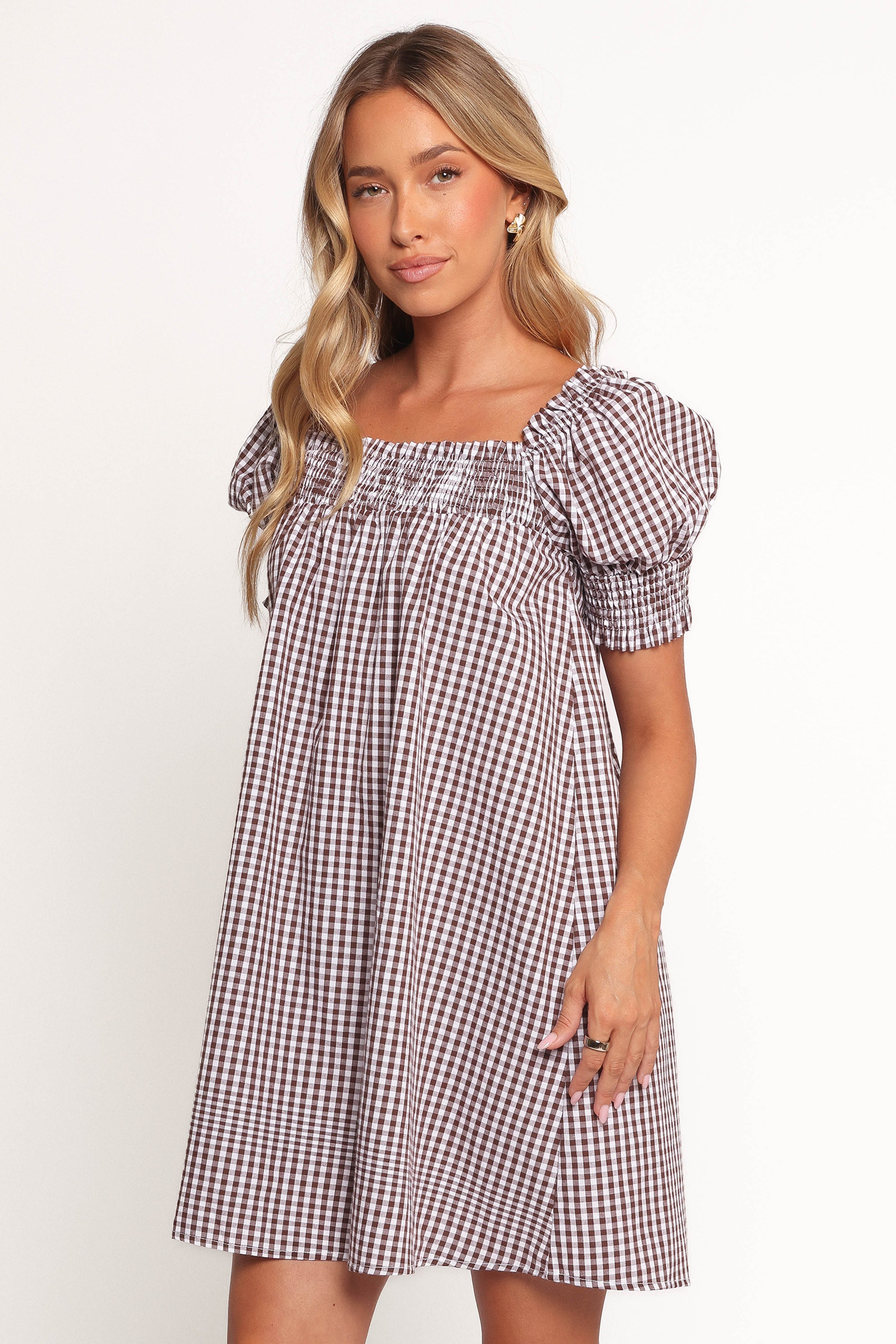Kennedy Smock Mini Dress - Chocolate Gingham