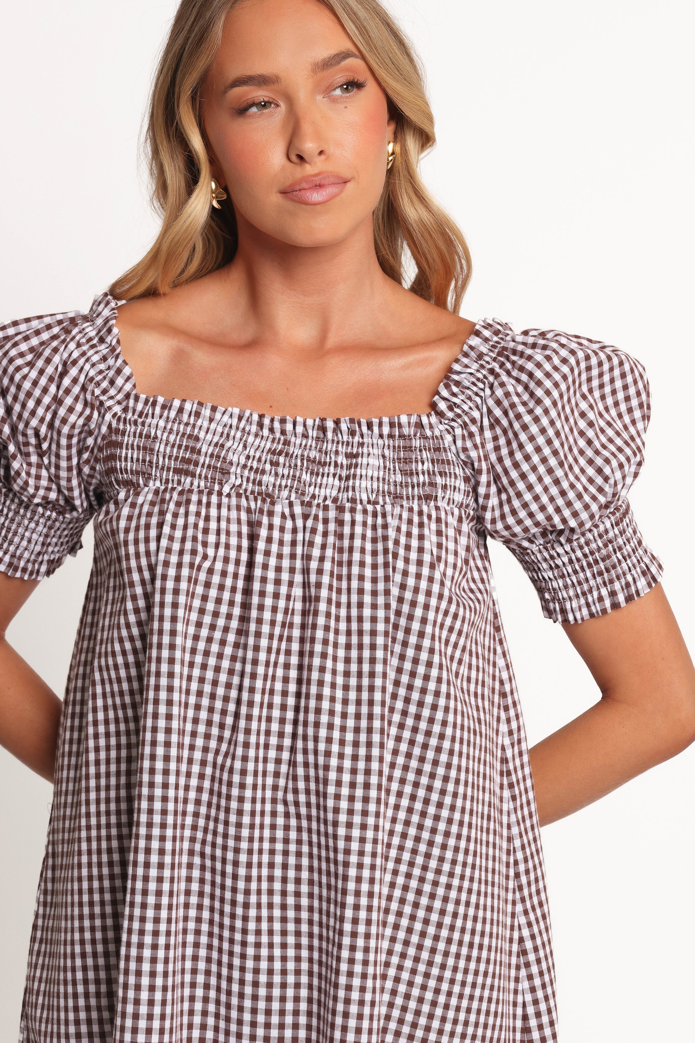 Kennedy Smock Mini Dress - Chocolate Gingham