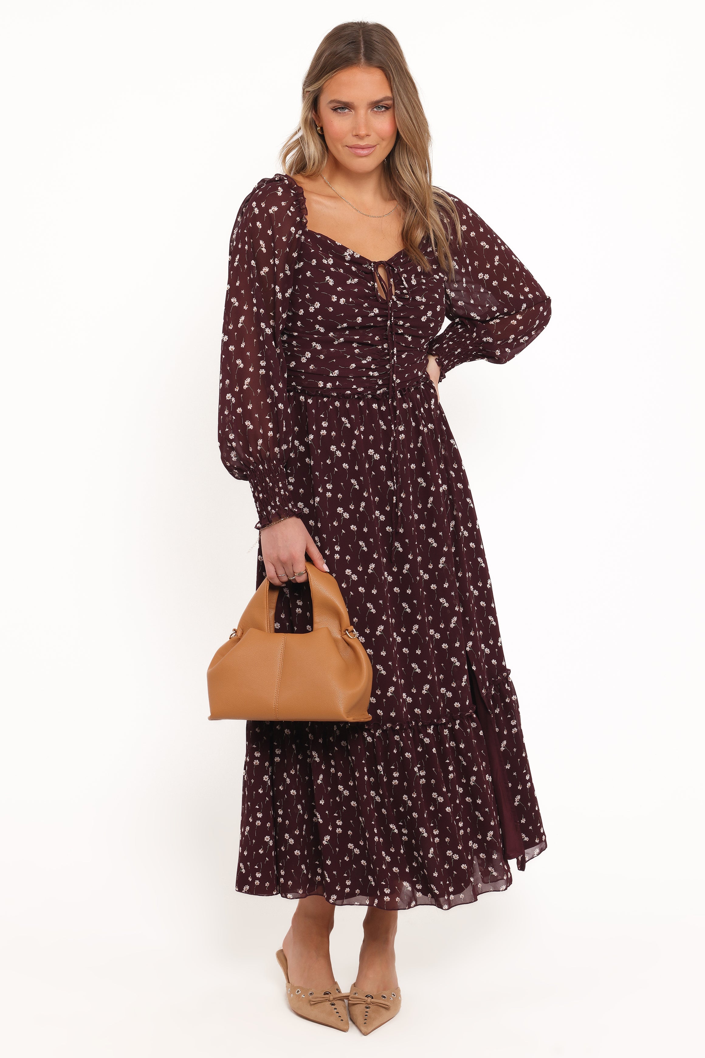 Keziah Long Sleeve Maxi Dress - Burgundy Floral