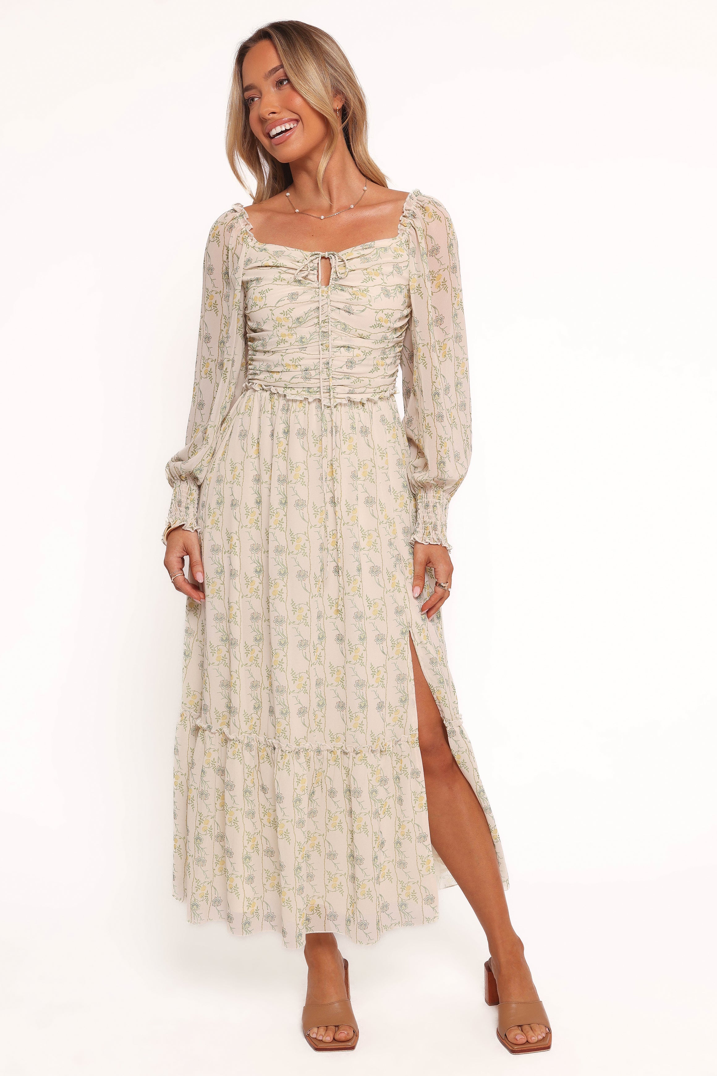 Keziah Long Sleeve Maxi Dress - Yellow Floral