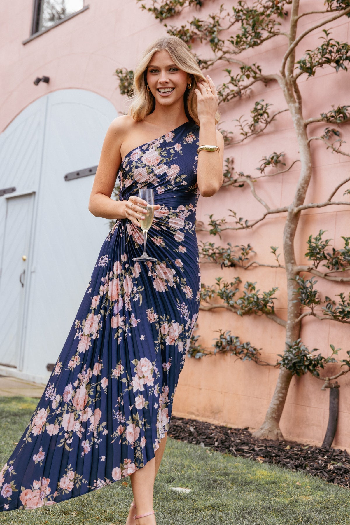 Kleo One Shoulder Maxi Dress - Navy Floral