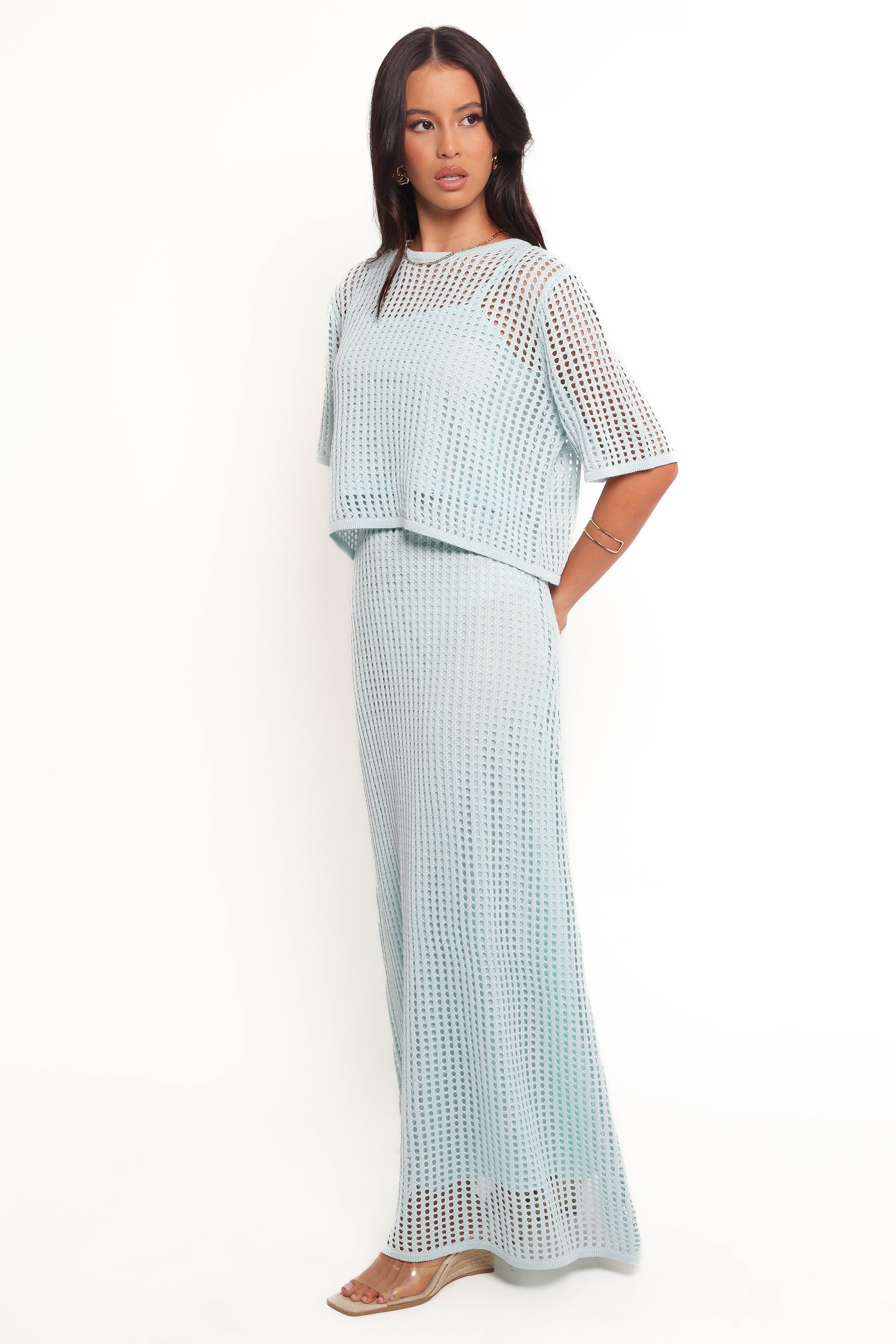 Kinnie Knit Skirt Set - Light Blue