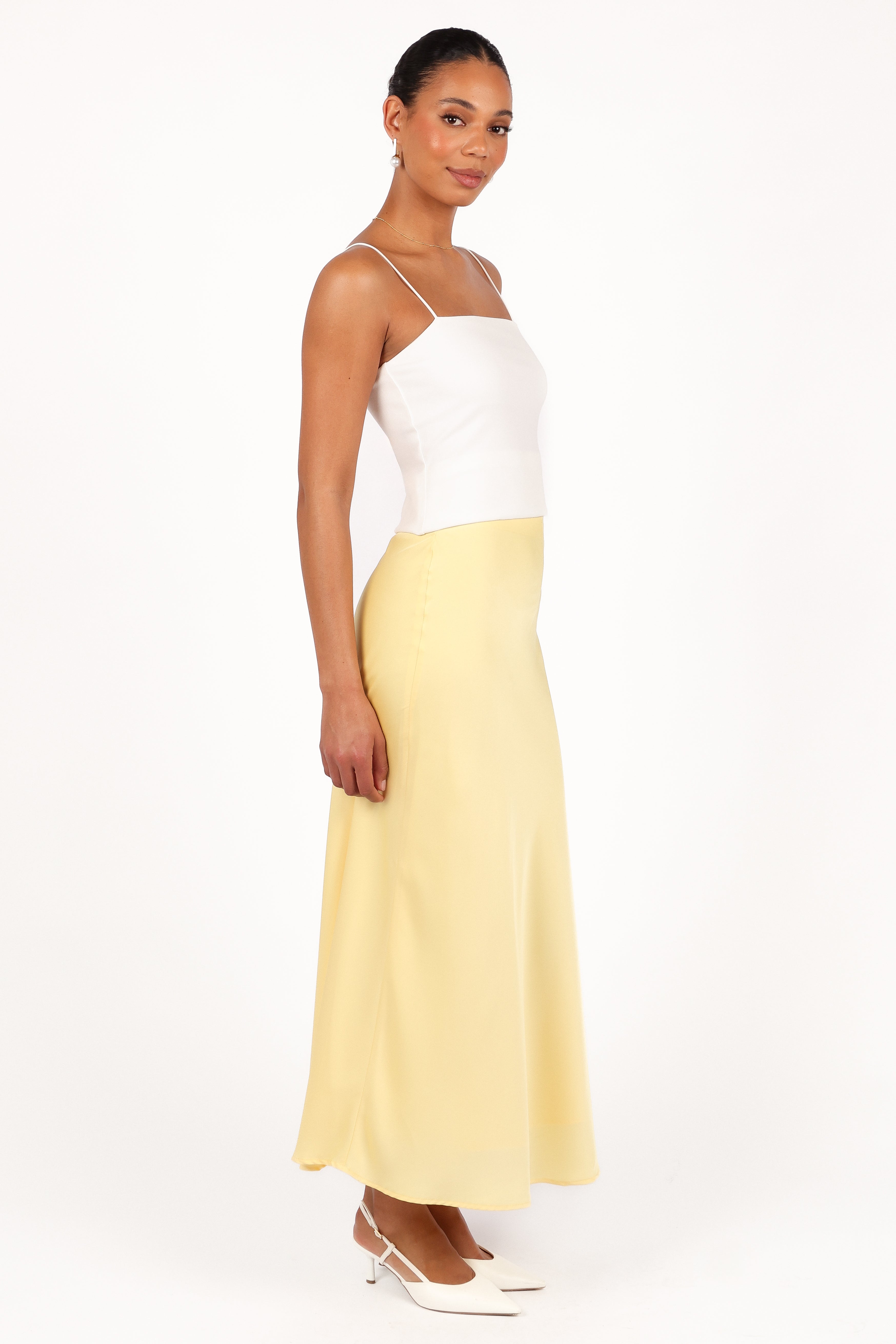 Nellie Satin Midi Skirt - Honeysuckle Yellow