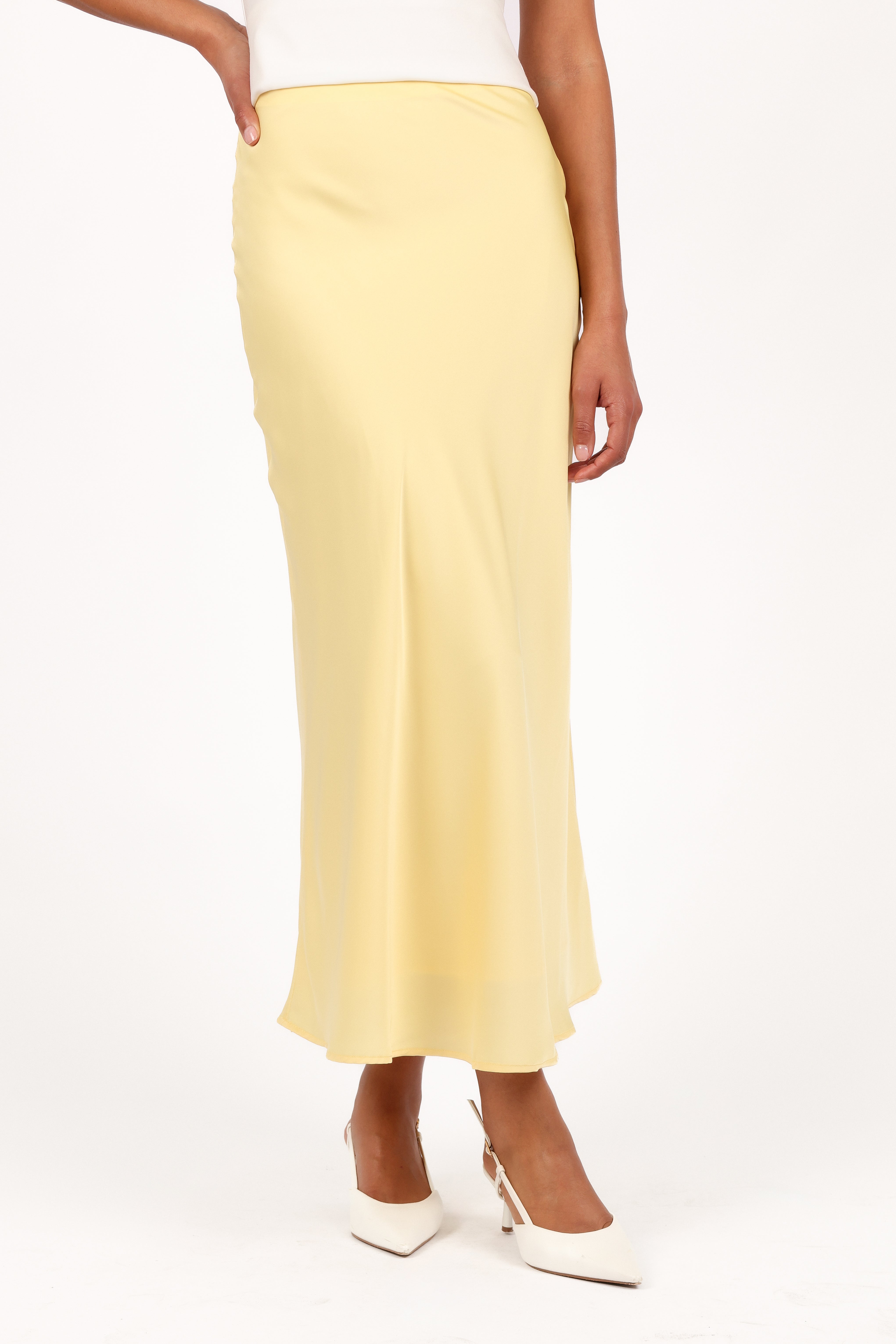 Nellie Satin Midi Skirt - Honeysuckle Yellow