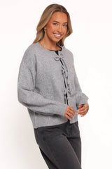 Neri Bow Tie Front Cardigan - Grey
