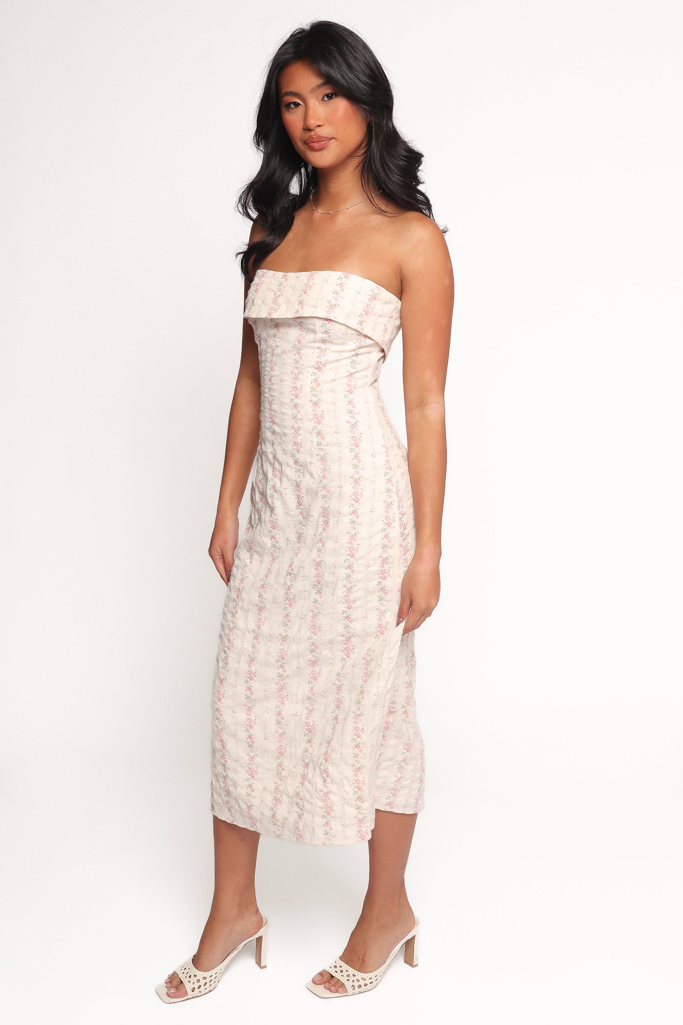 Norma Strapless Midi Dress - Pink Floral
