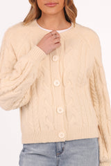 Nika Cable Knit Cardigan - Taupe