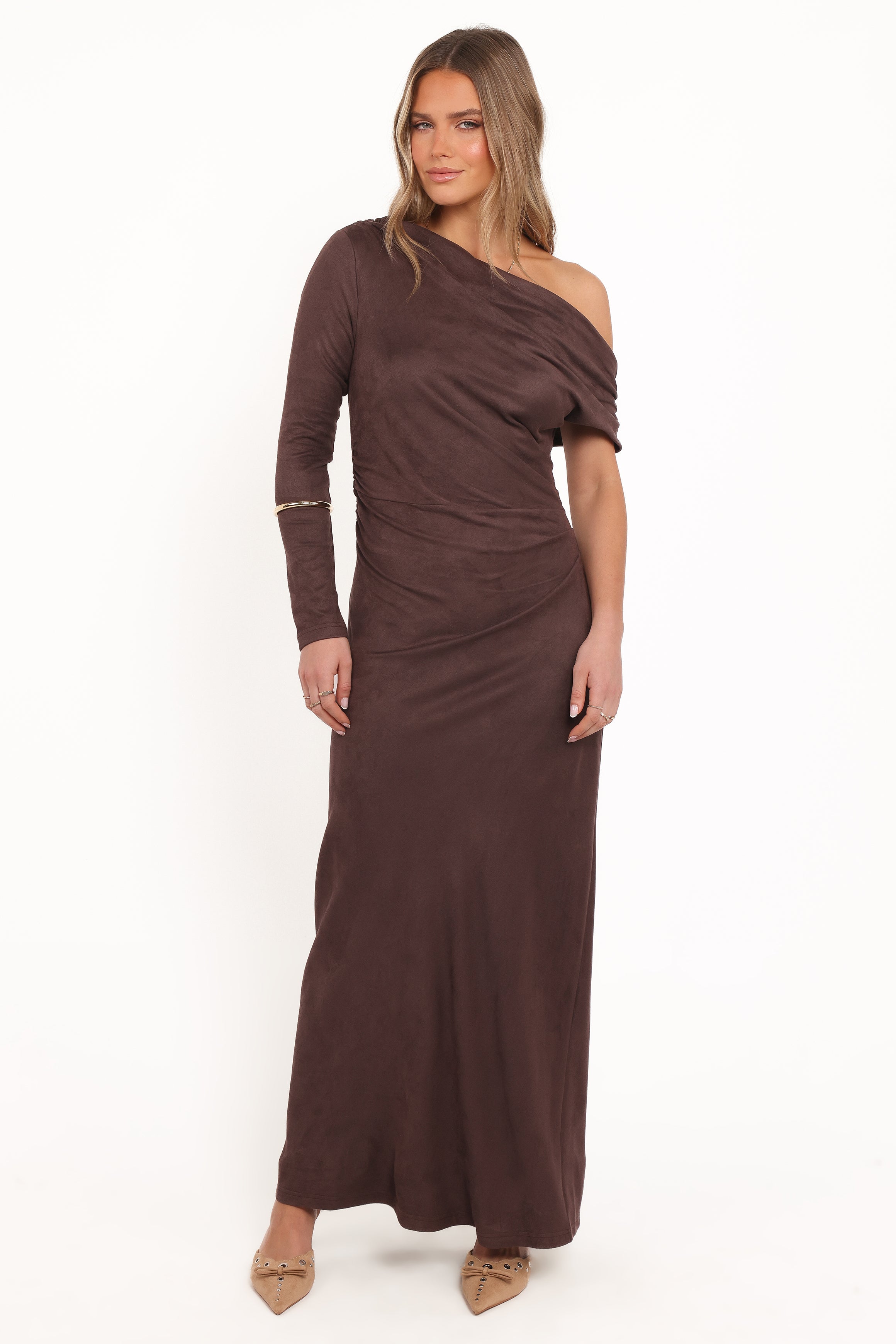 Olympia Off Shoulder Maxi Dress - Chocolate