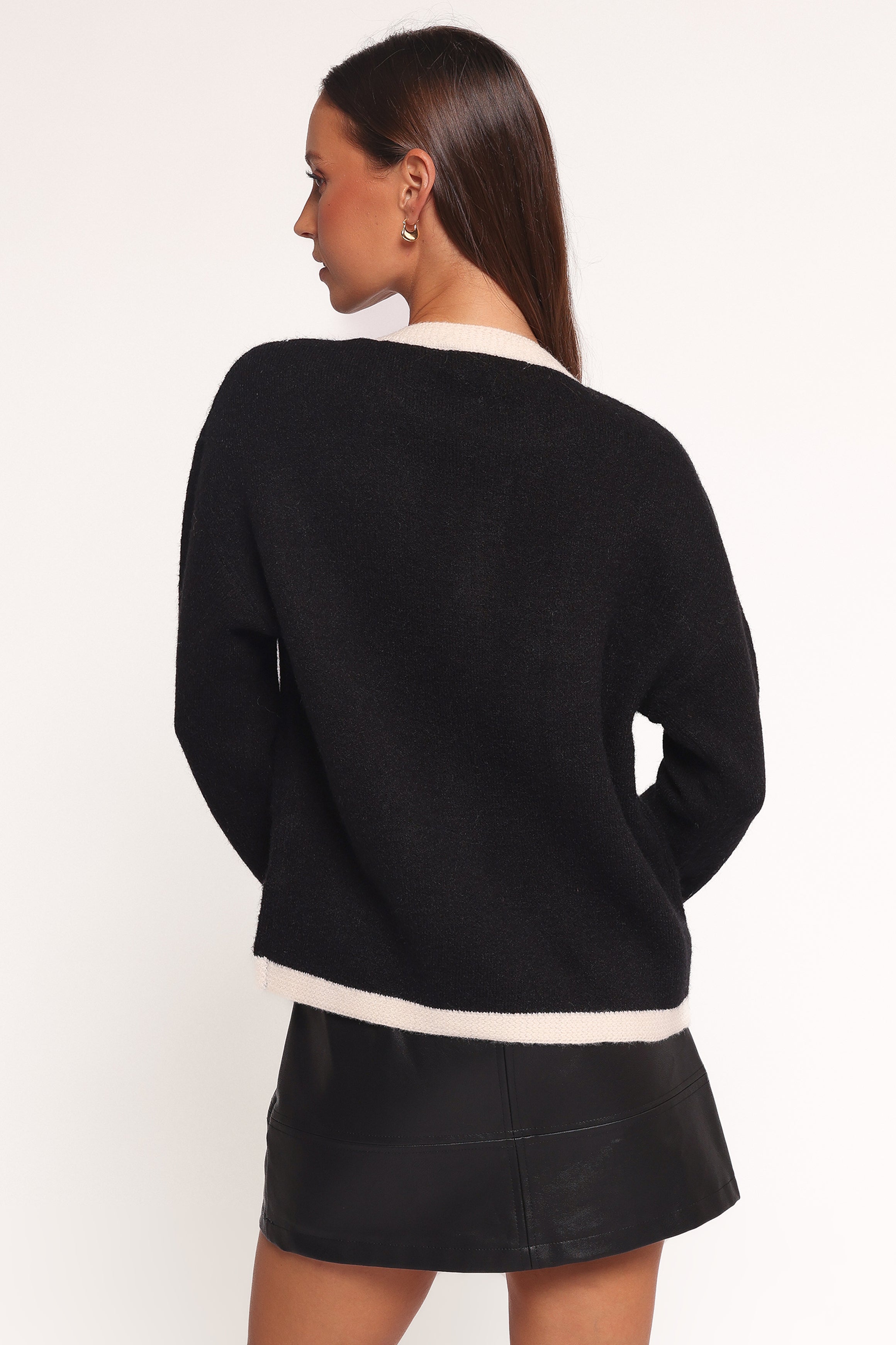 Orabelle Contrast Hem Cardigan - Black