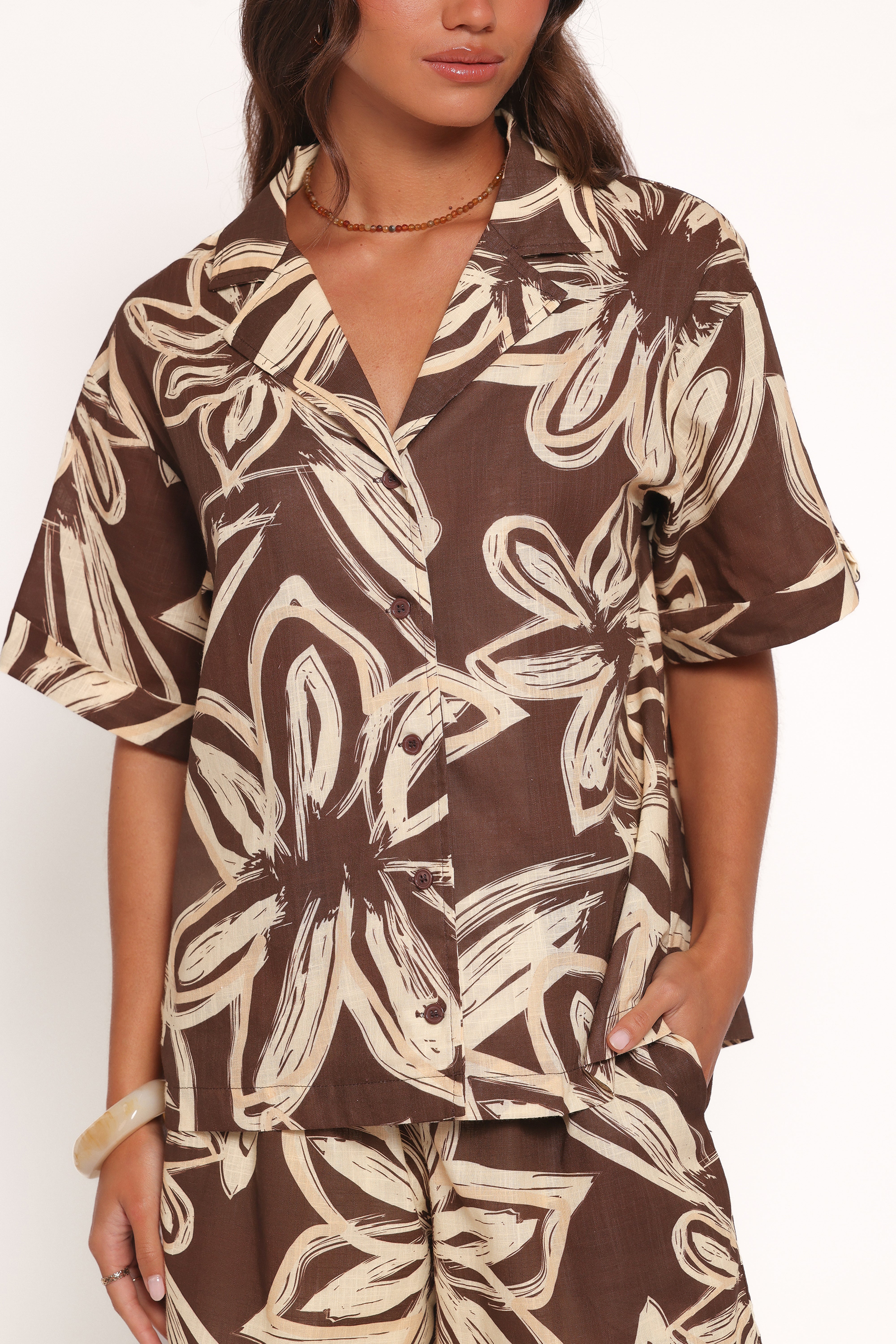 Pacifica Button Up Shirt - Chocolate Floral
