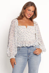 Paloma Long Sleeve Top - Blue Floral