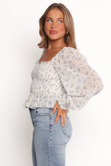 Paloma Long Sleeve Top - Blue Floral