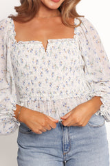 Paloma Long Sleeve Top - Blue Floral