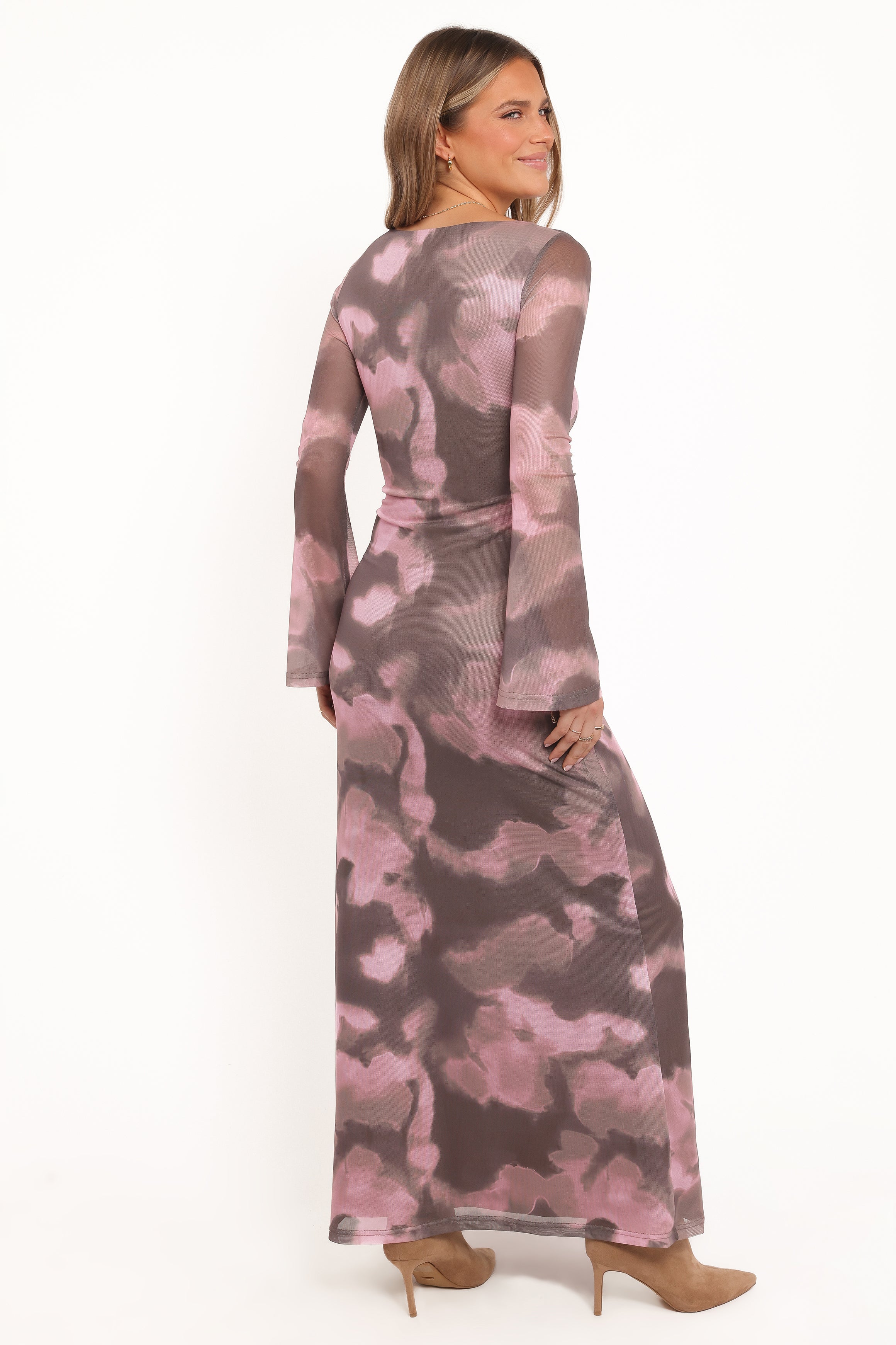 Pandora Long Sleeve Maxi Dress - Pink/Brown Print
