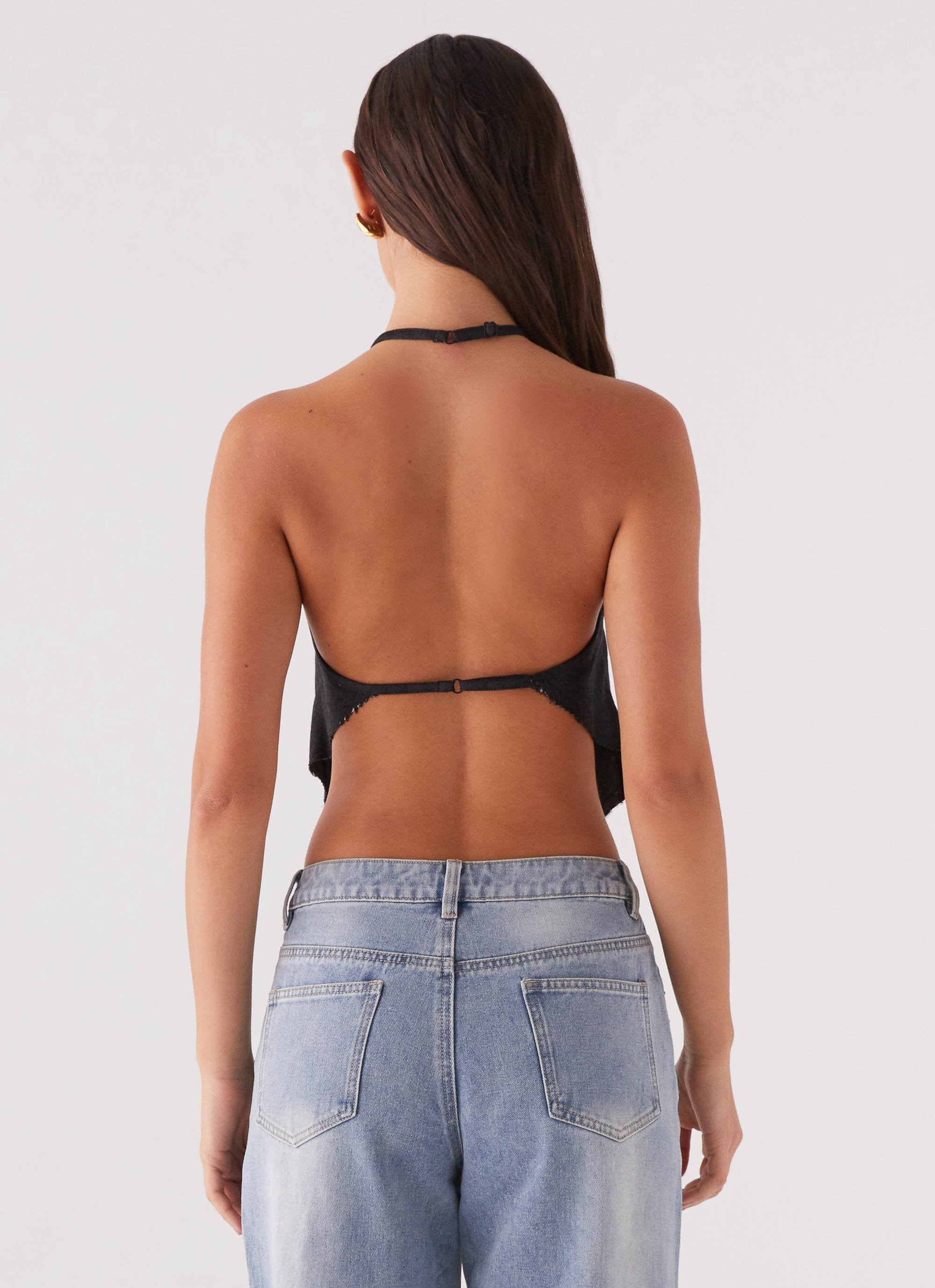 Rexi Halter Denim Top - Washed Black