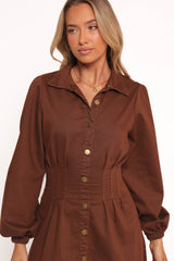 Phoenix Long Sleeve Mini Dress - Brown Denim