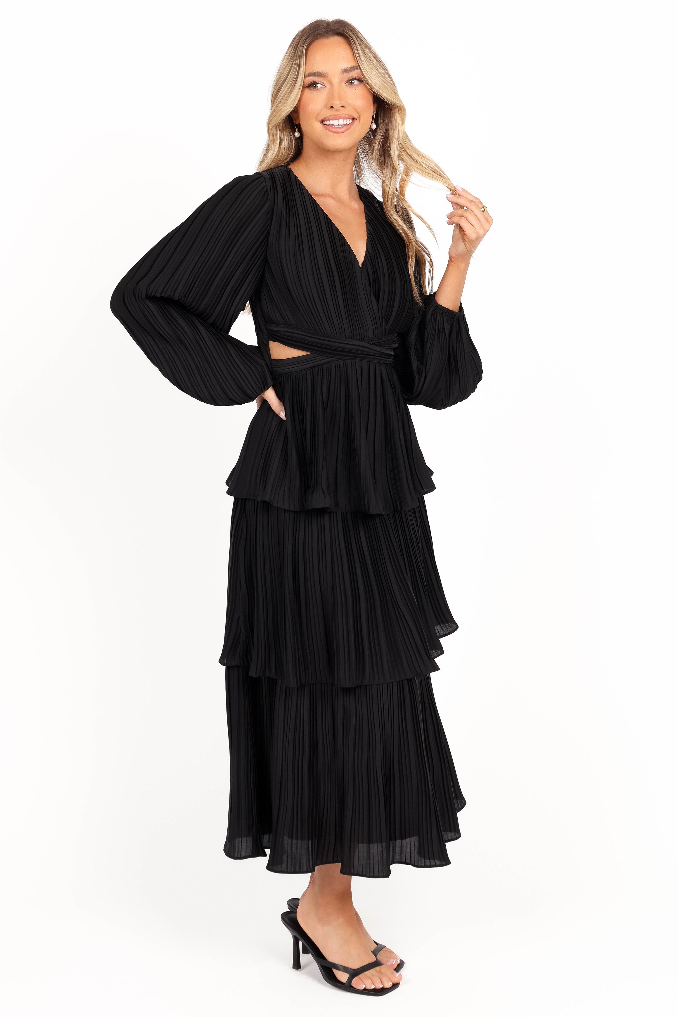 PIppa Long SLeeve Midi Dress - Black