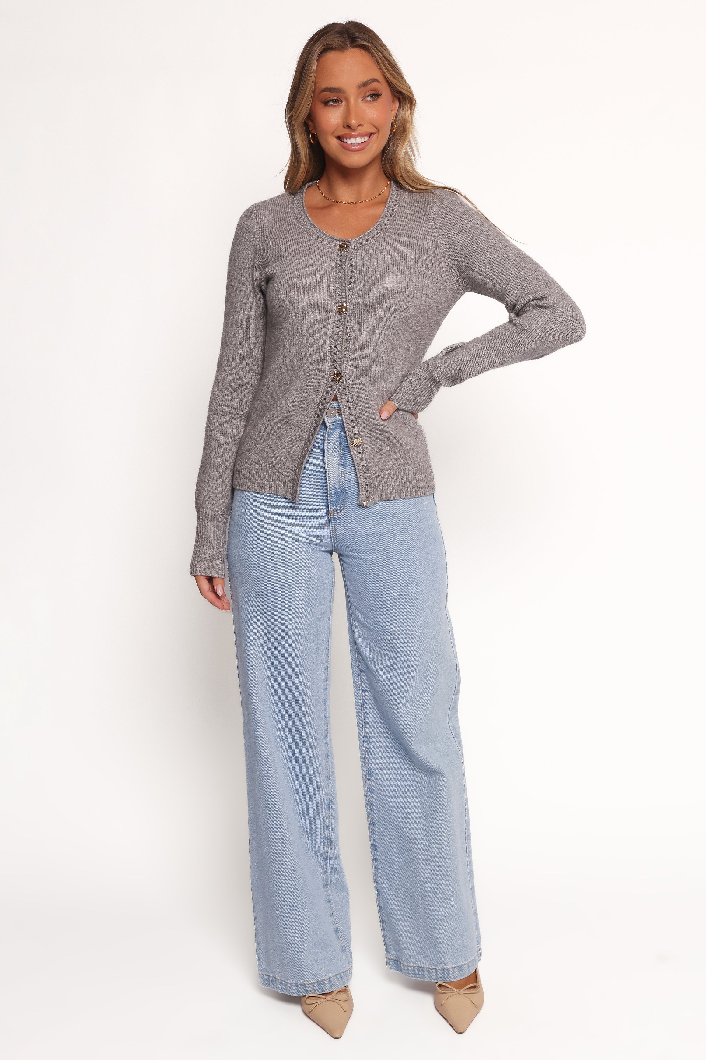 Quay Button Front Cardigan - Heather Grey