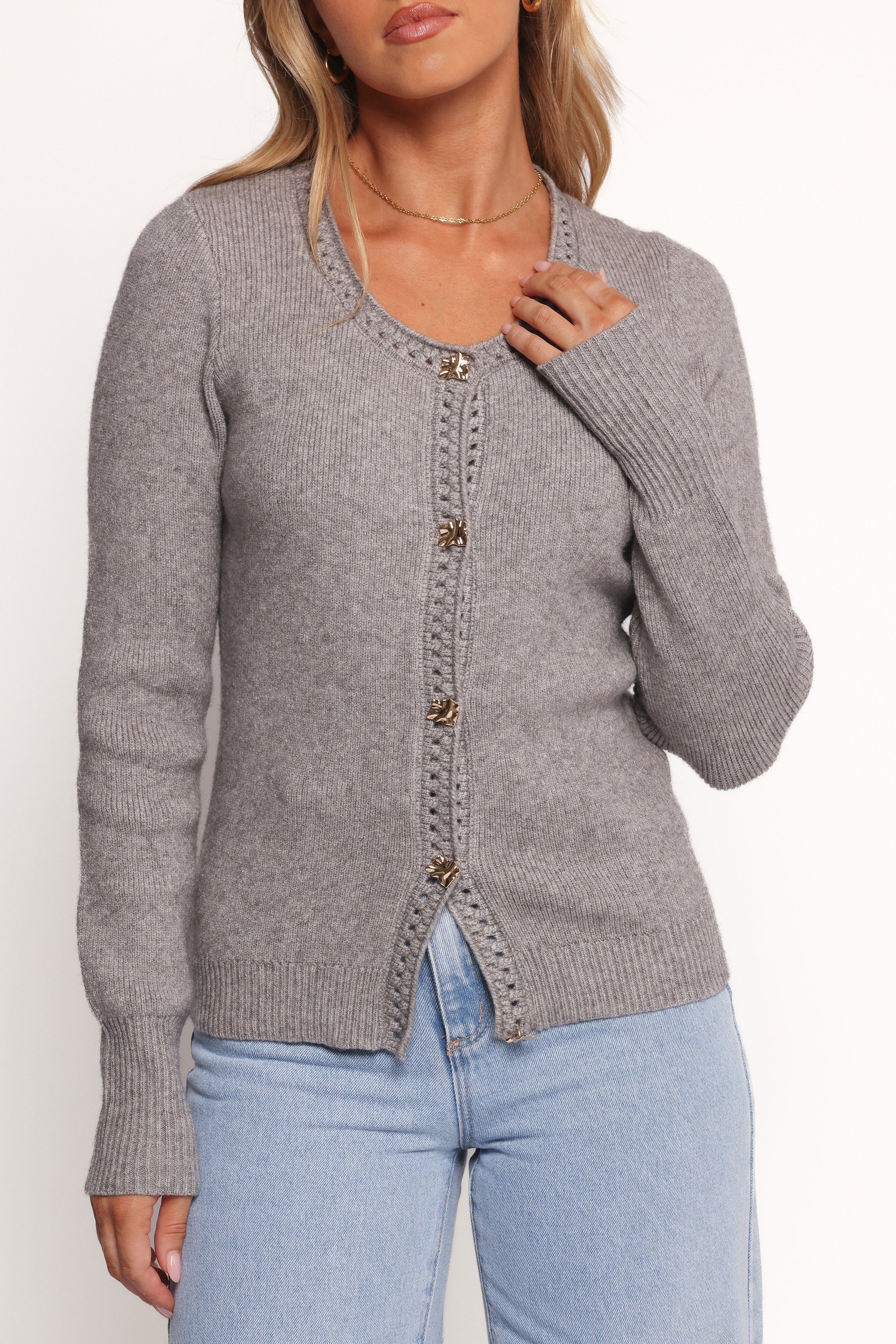 Quay Button Front Cardigan - Heather Grey