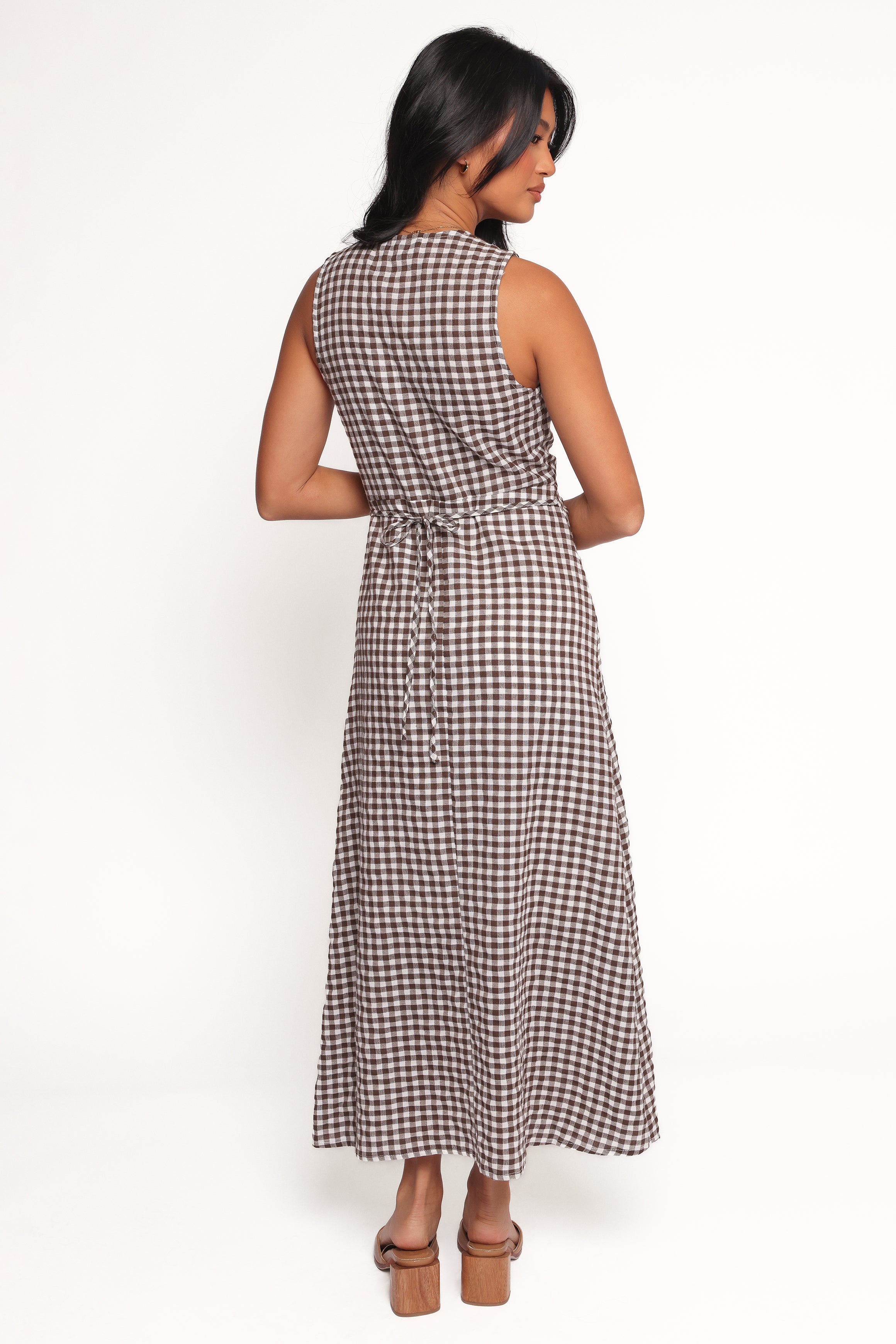 Queenie Midi Dress - Brown Gingham