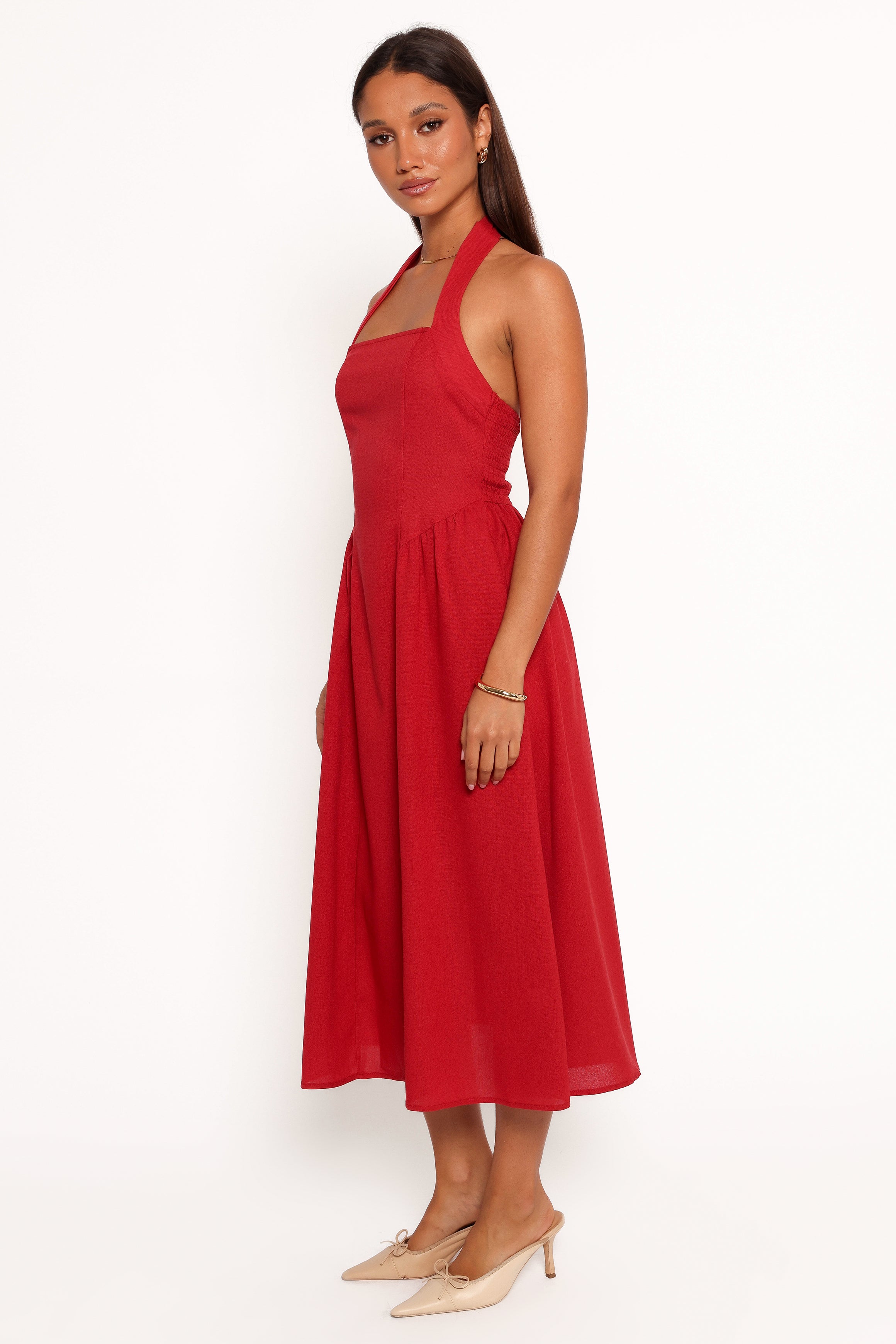 Ramona Halterneck Midi Dress - Red