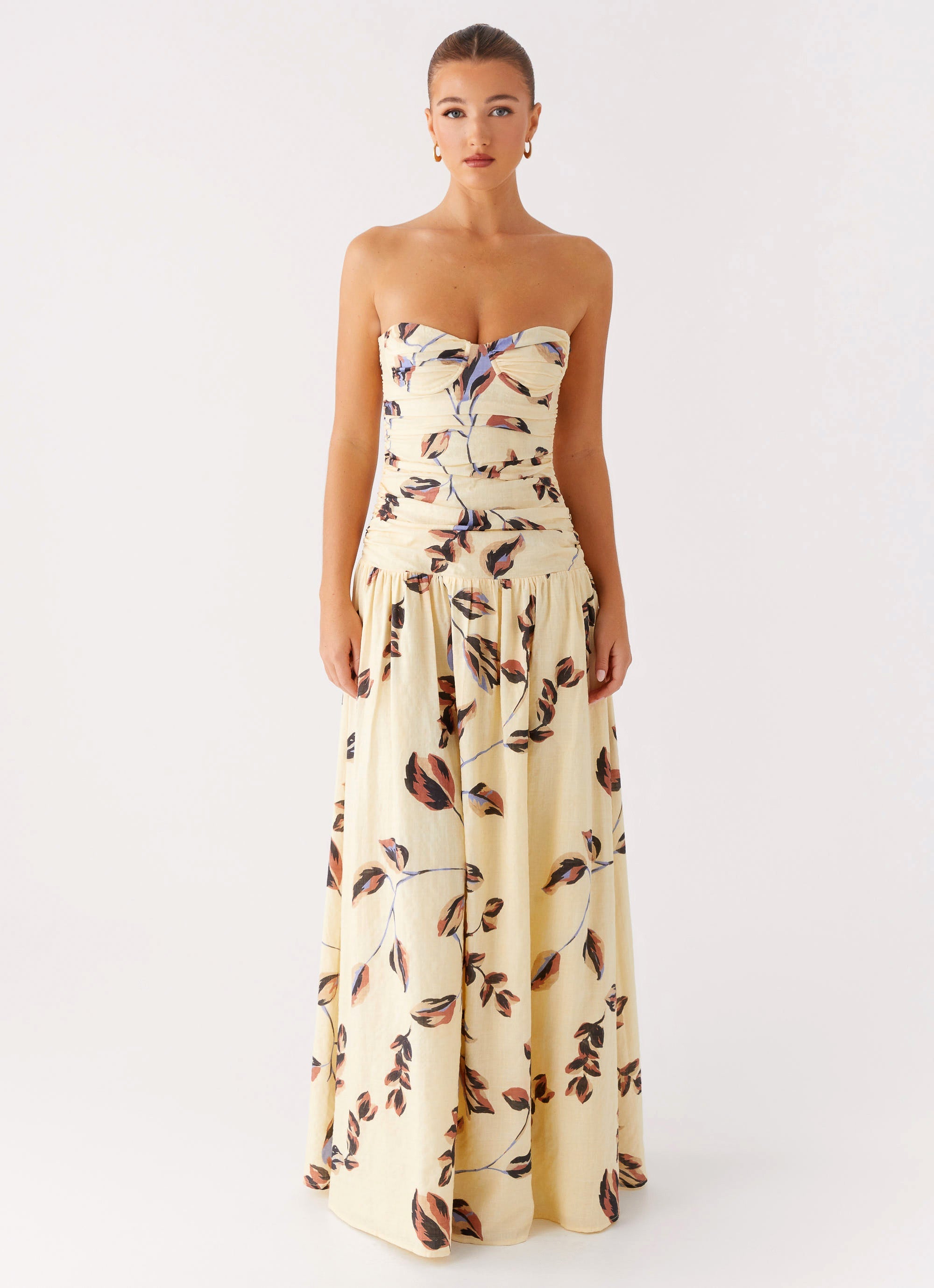 Rhea Ruched Maxi Dress - Buttercream Bliss