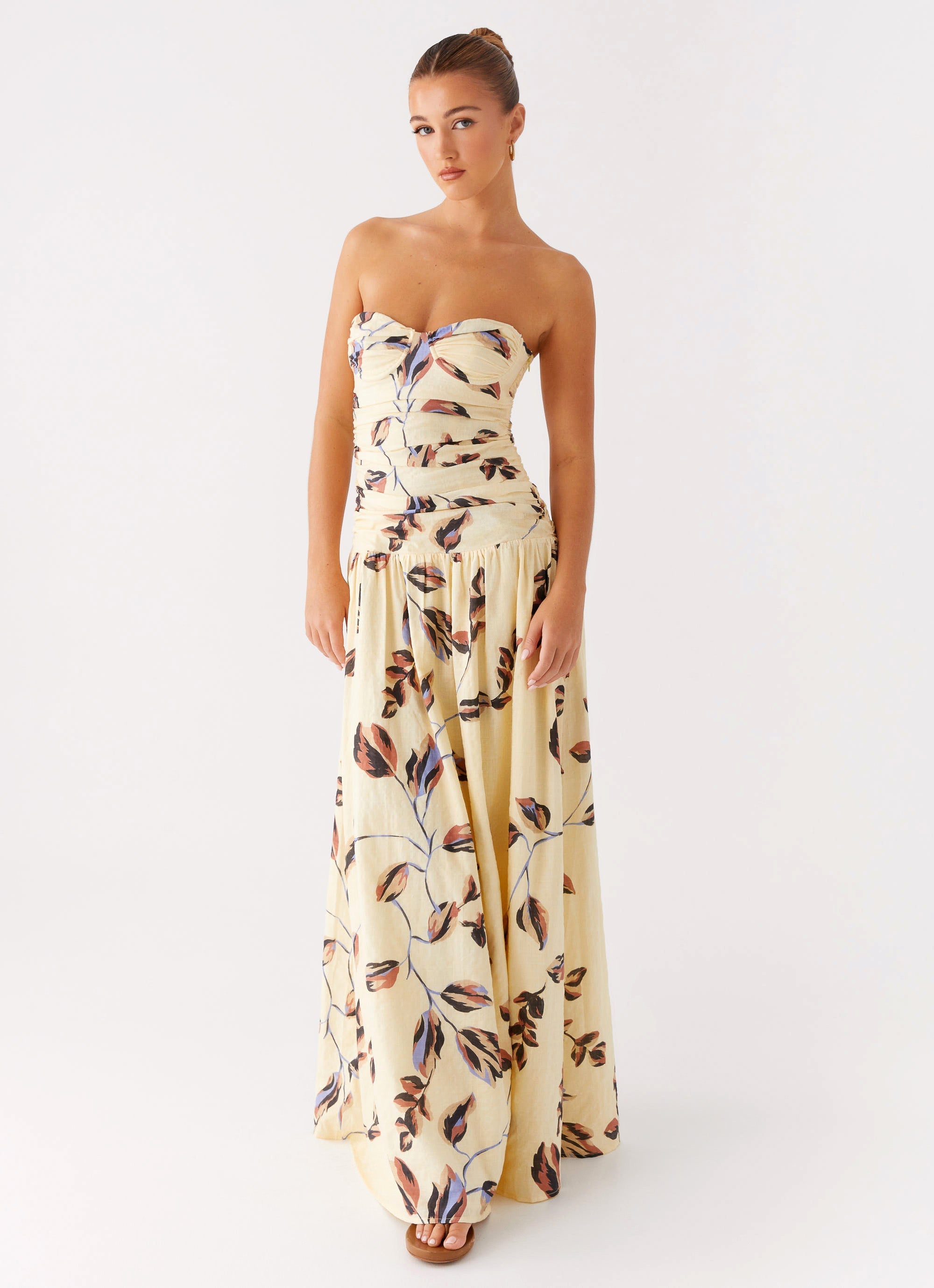 Rhea Ruched Maxi Dress - Buttercream Bliss
