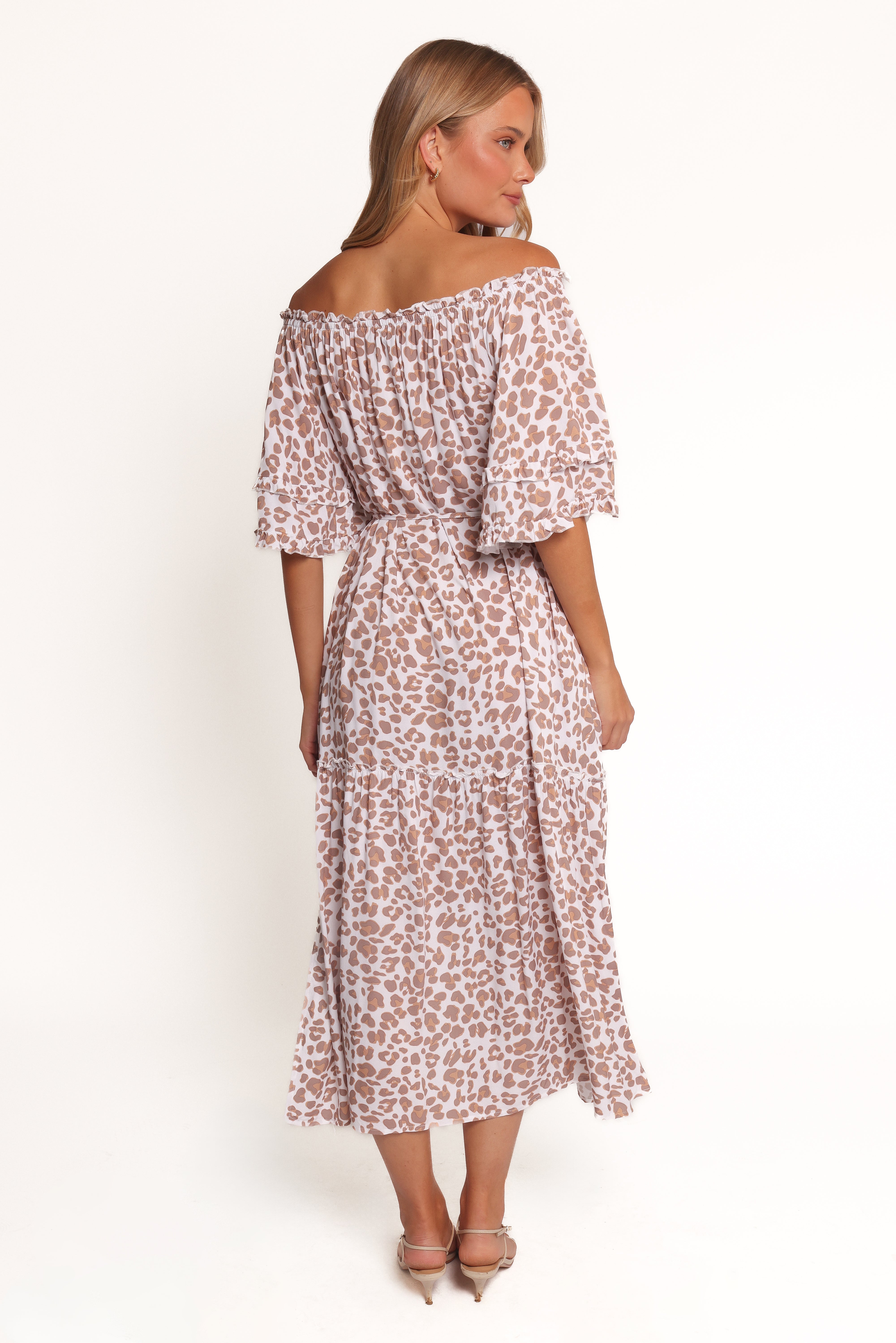 Rhody Off Shoulder Maxi Dress - White Leopard