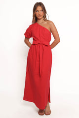 Roma One Shoulder Midi Dress - Red