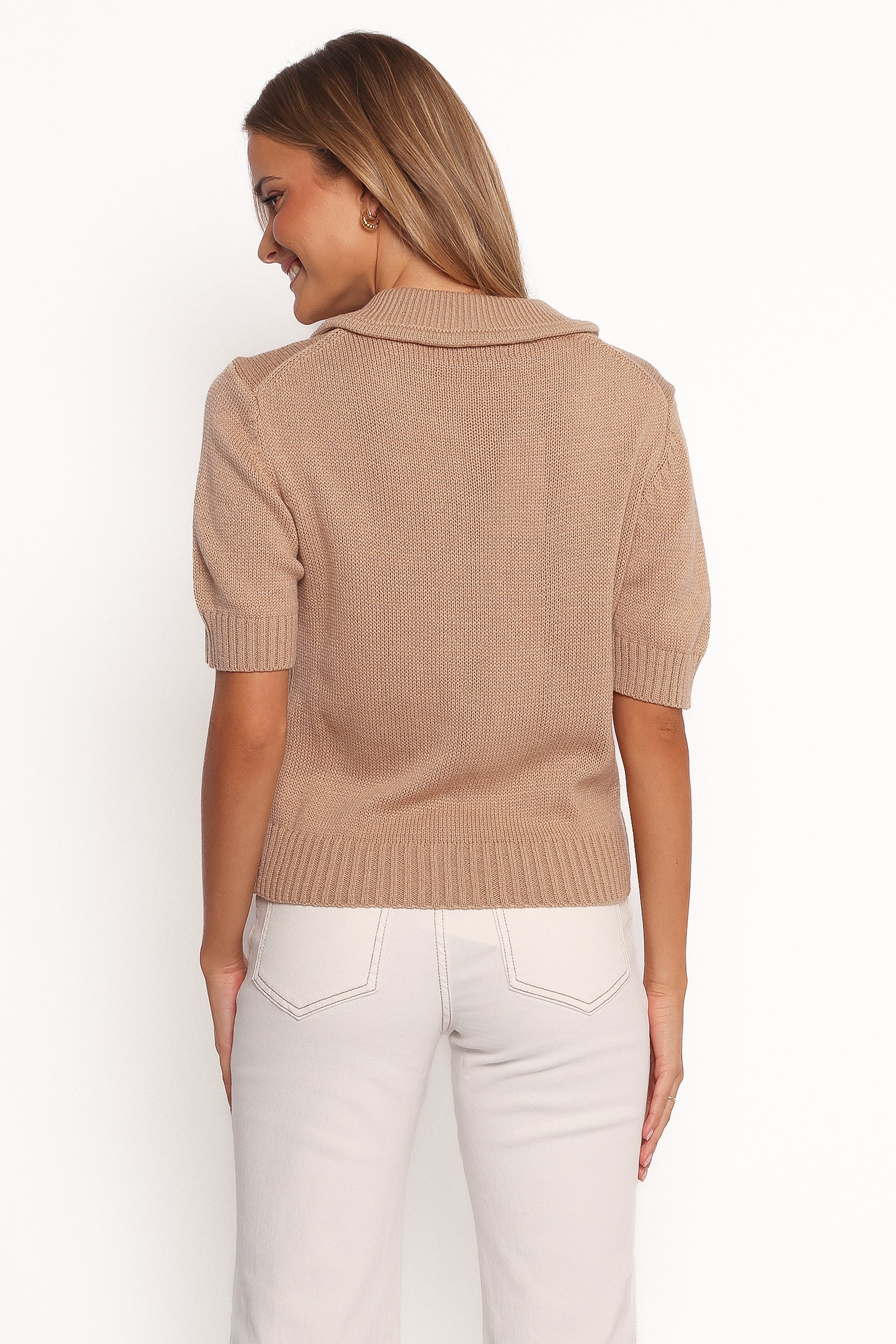 Roman Button Front Cardigan - Beige