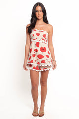 Romia Strapless Romper - Red Beige Poppy