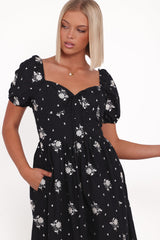 Rosemarie Midi Dress - Black Floral