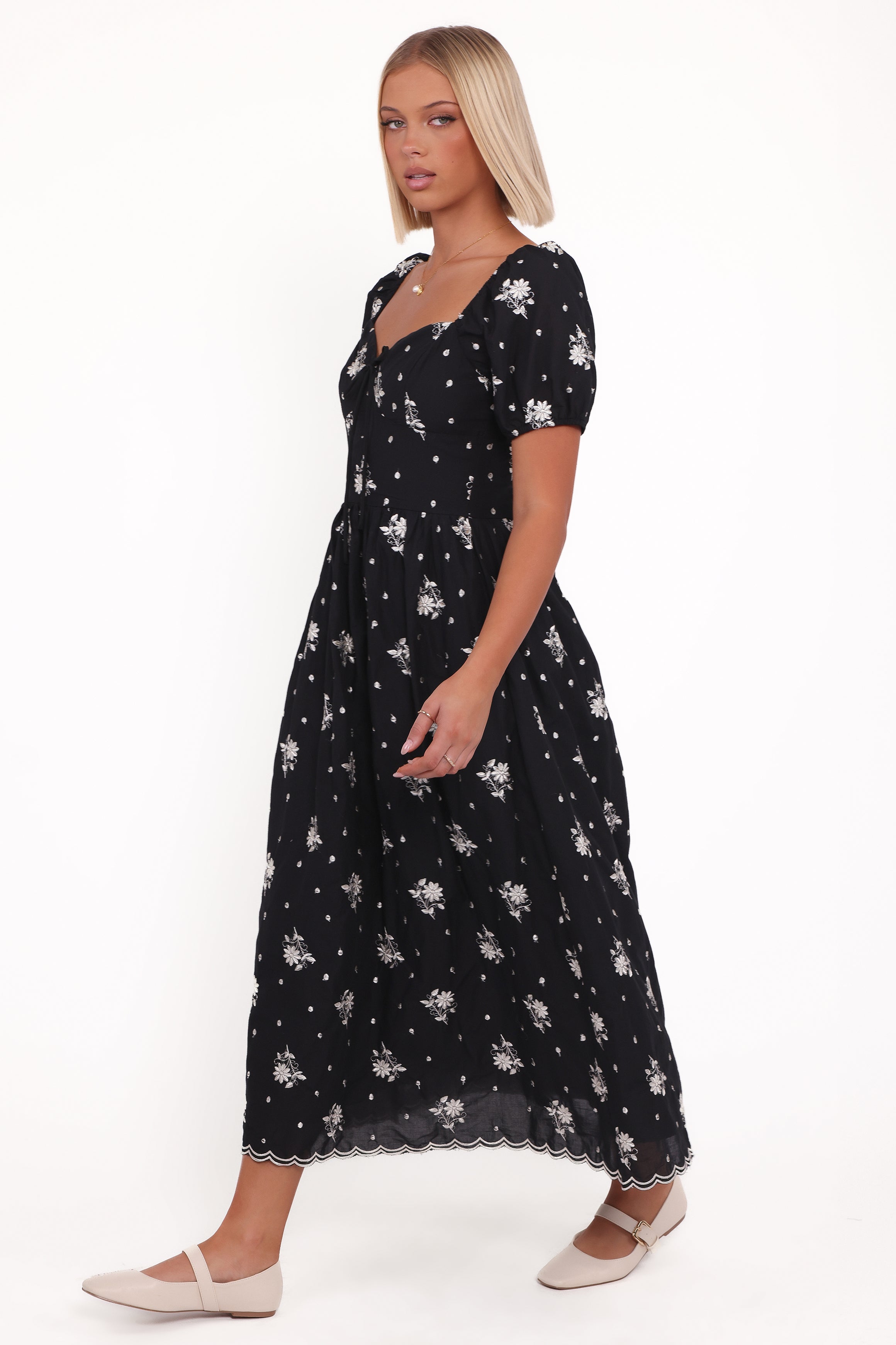 Rosemarie Midi Dress - Black Floral
