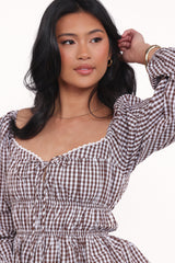Saphia Top - Brown Gingham